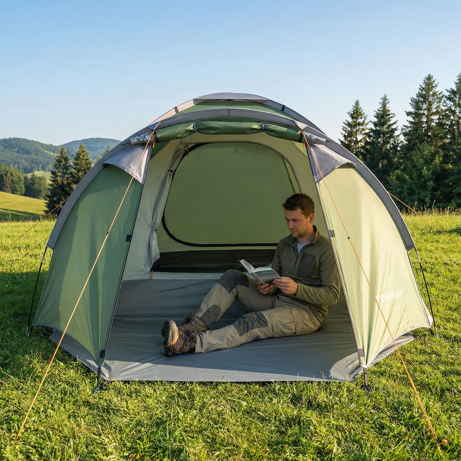 Yorbay Kuppelzelt Campingzelt mit Vorraum für 3-4 Personen,Leichtes Tunnelzelt, (wasserdichtes Zelt mit UV-Schutz 50), für Camping, Reisen, Trekking, Garten, Festival