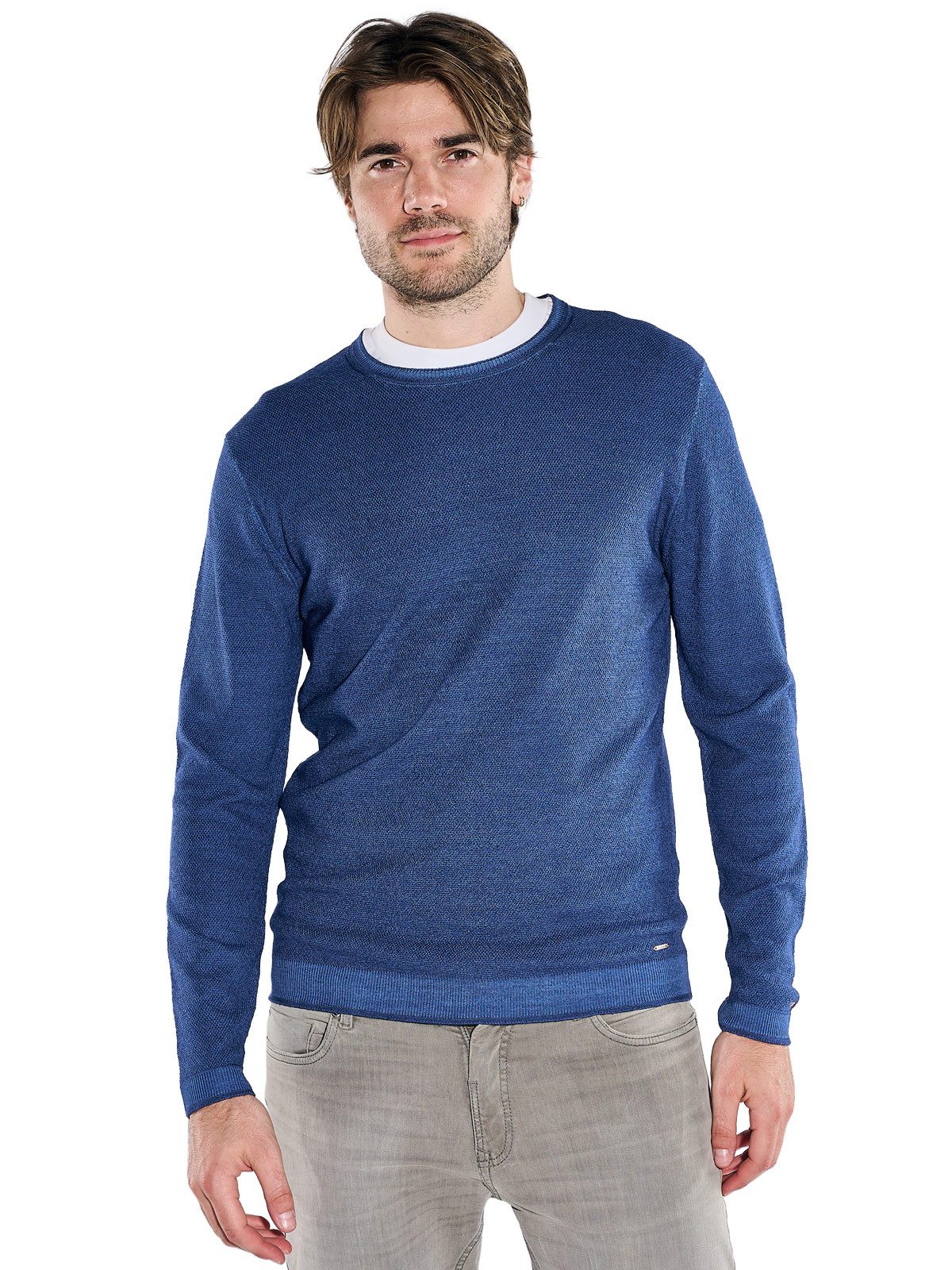 emilio adani Wollpullover Herren Merino-Pullover mit Reiskornstruktur, Royalblau