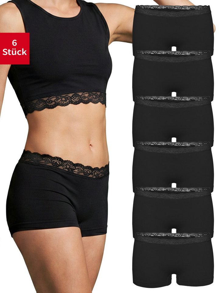 Fabio Farini Boxershorts Damen Unterhosen - Microfaser Frauen Boxer Slip (Packung, 6-St) mit dezenter Spitze am Bund