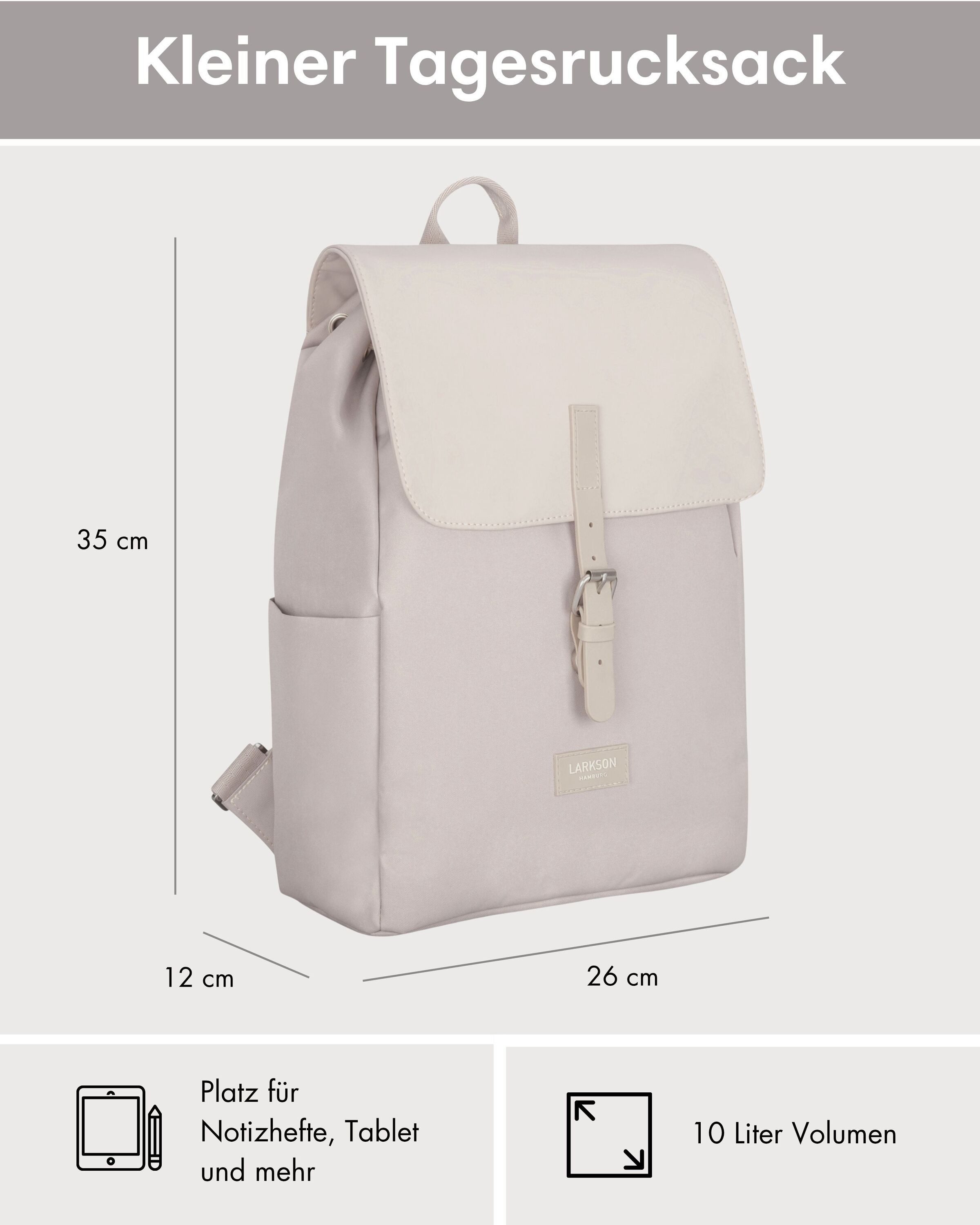 LARKSON Cityrucksack Ida Laptop Rucksack Damen Herren Klein Elegant (1-tlg), Anti Diebstahl Seitentasche, Laptopfach, Wasserabweisend