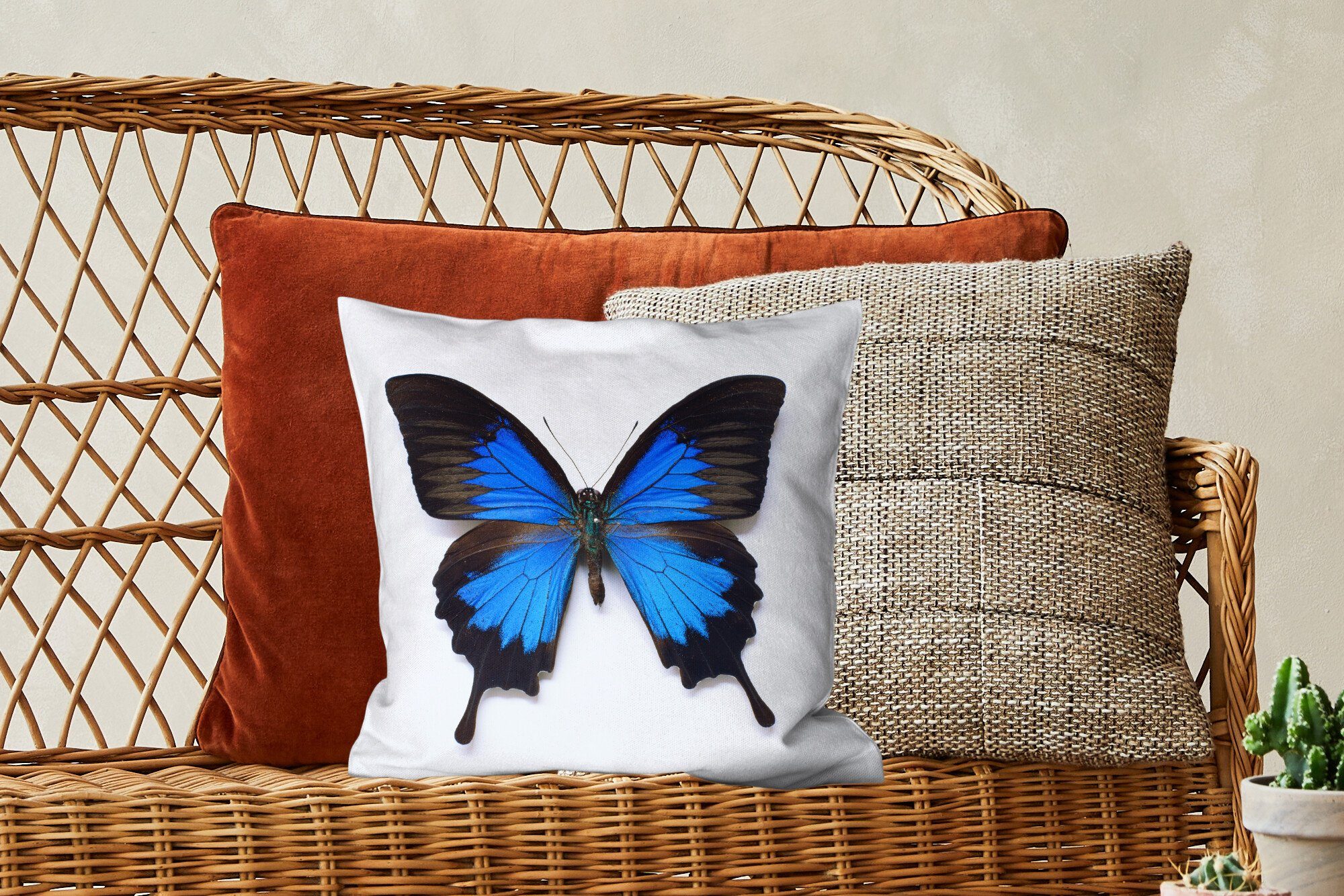 MuchoWow Dekokissen Schmetterling - Sofakissen Wohzimmer, Schlafzimmer, Zierkissen für Füllung Insekten mit Blau, Deko, 