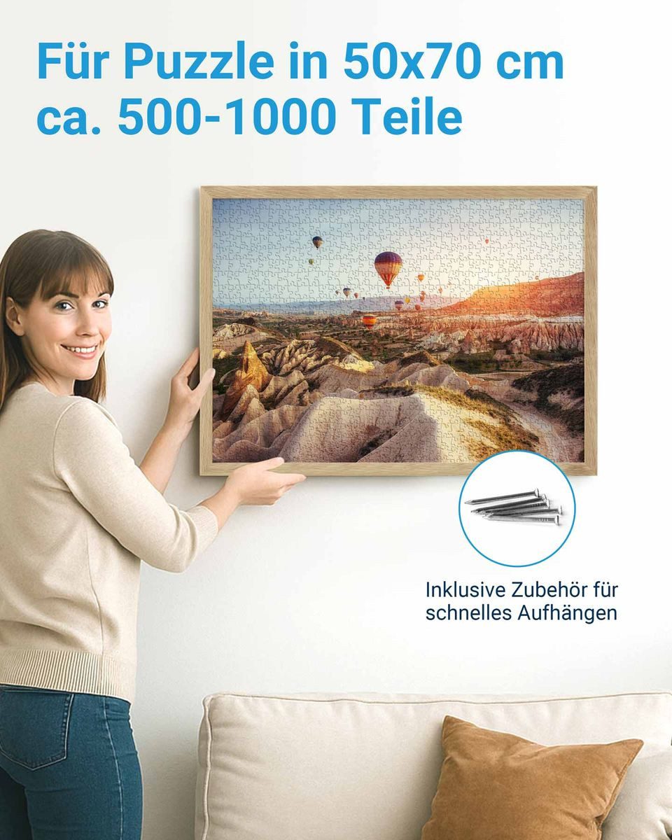 PHOTOLINI Bilderrahmen für Puzzle, Puzzlerahmen mit Acrylglas zum Aufhängen, für 1 Bilder (1 Einzelrahmen), 500-1.000 Teile im Endformat 50x70 cm