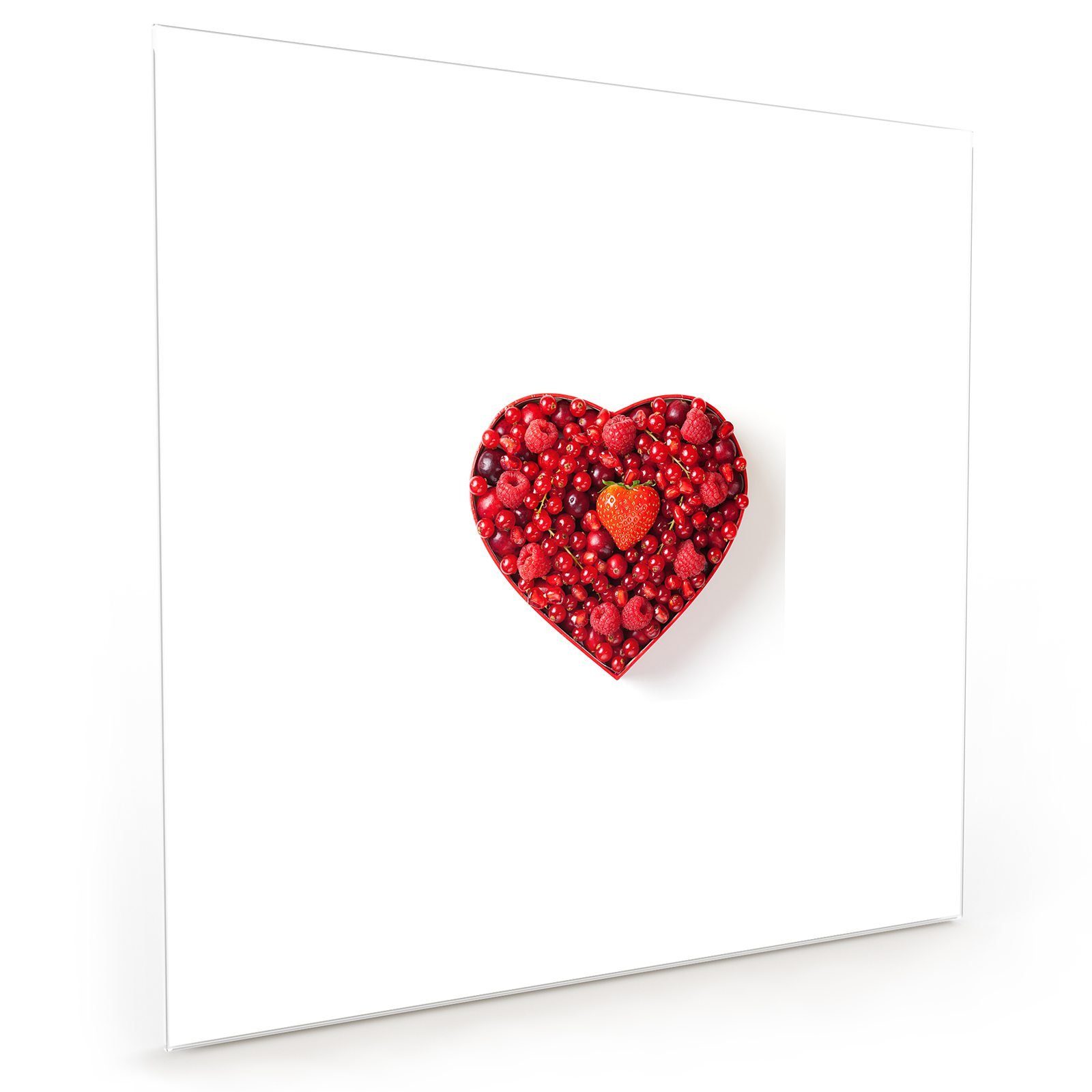Primedeco Küchenrückwand Spritzschutz Glas Herz aus Beeren und Erdbeere