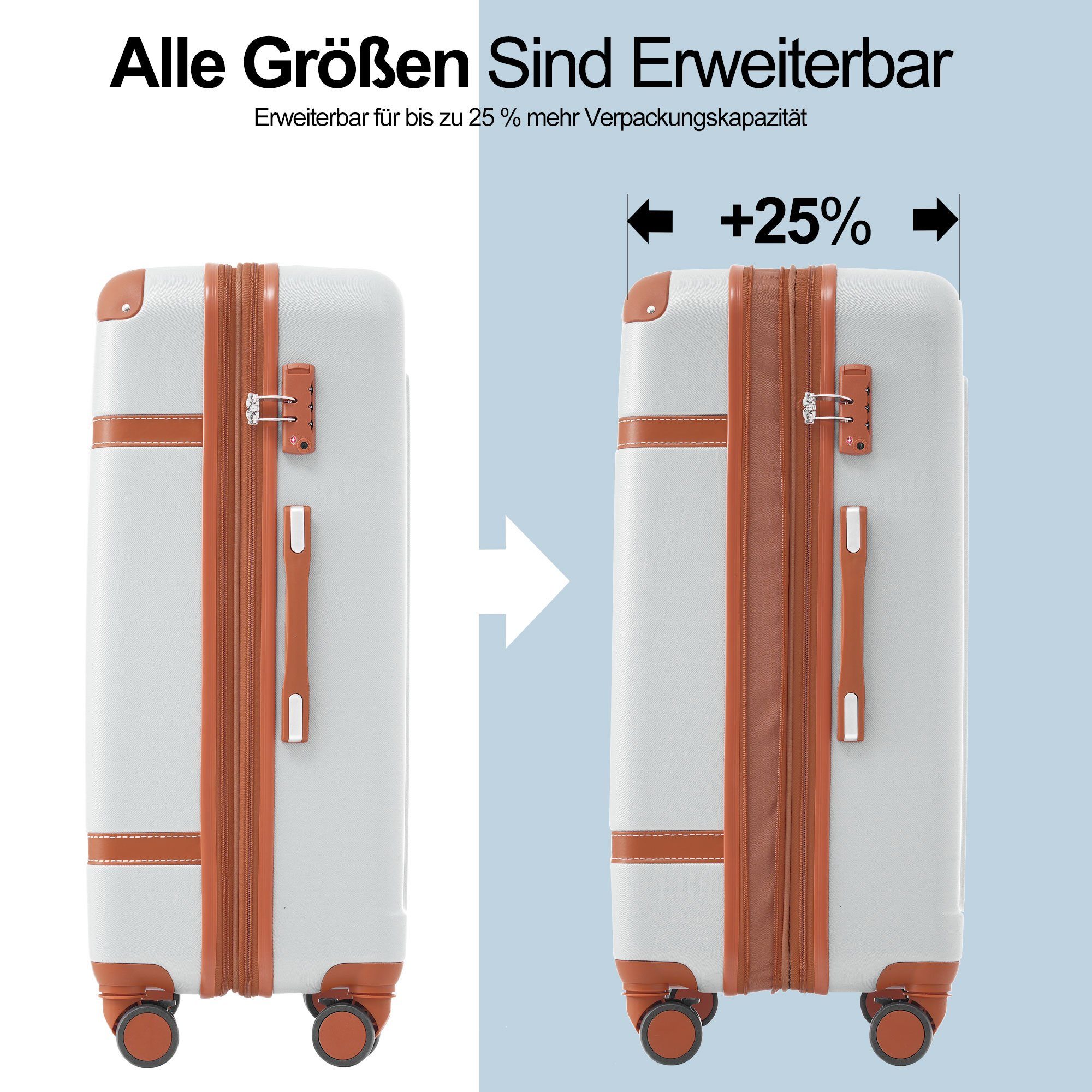 Ulife Hartschalen-Trolley Modern Reisekoffer Handgepäck 4 TSA ABS-Material, Zollschloss, Rollen Creame