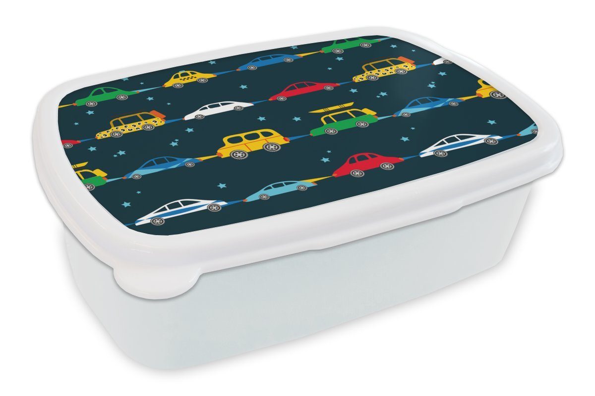 MuchoWow Lunchbox Muster - Auto - Raumfahrt - Kind - Kinder - Kinder, Kunststoff, (2-tlg), Brotbox für Kinder und Erwachsene, Brotdose, für Jungs und Mädchen weiß