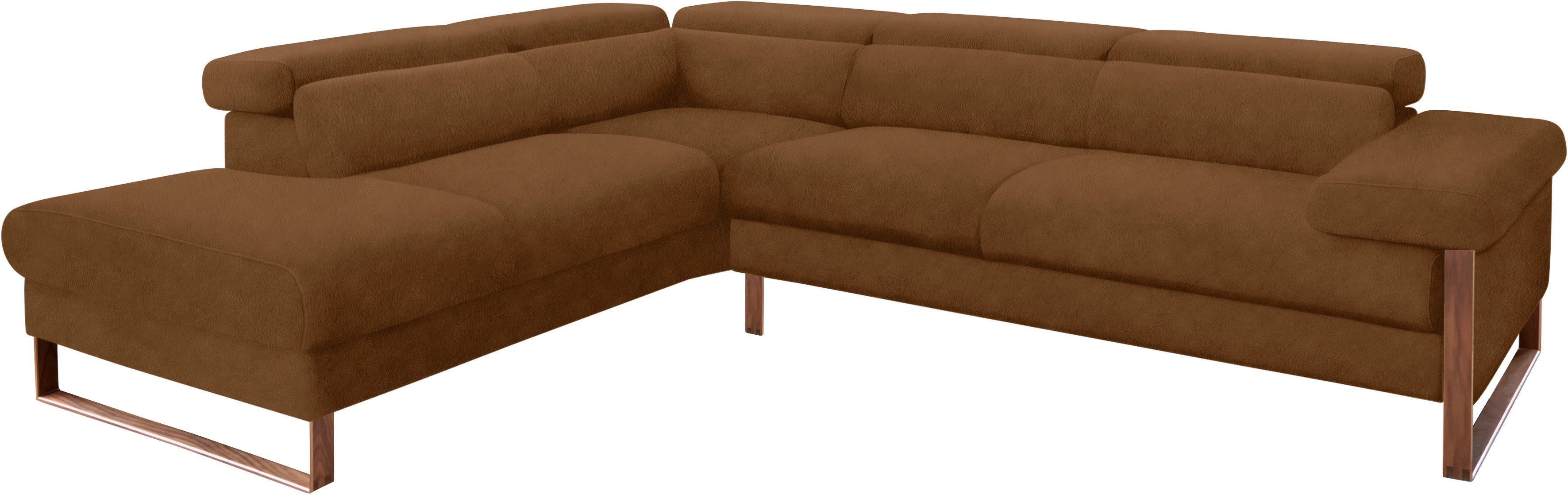 W.SCHILLIG Ecksofa finn, German Design Award 2016, Fußgestell Nussbaum natur, Breite 281 cm