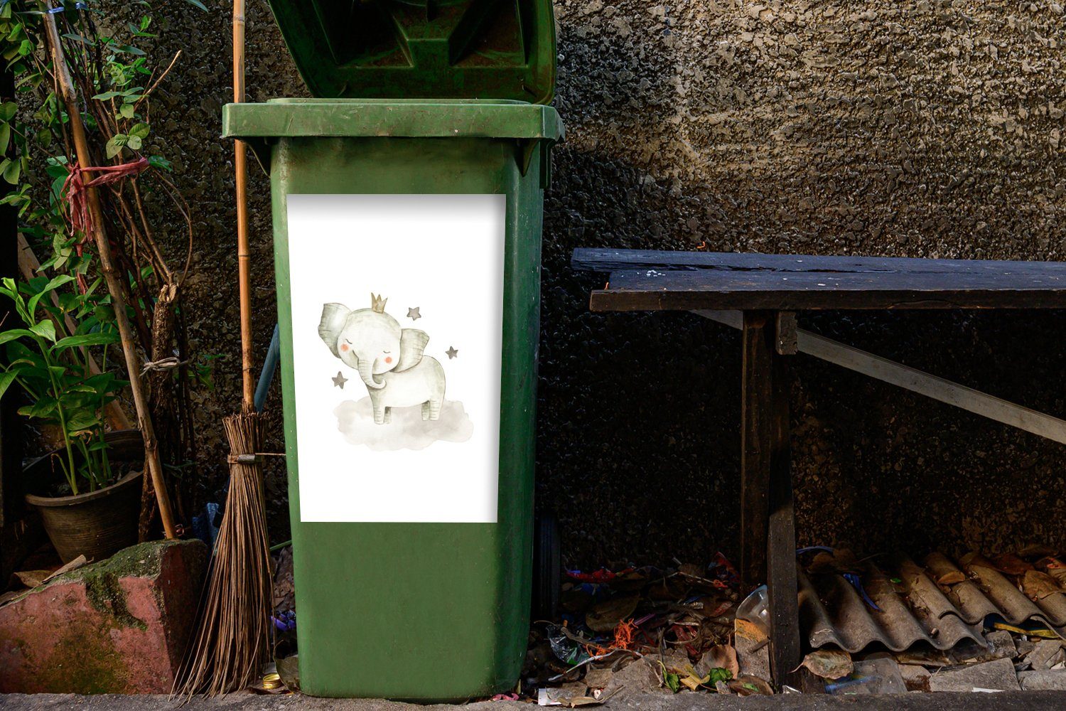 Elefant Container, (1 MuchoWow Mülltonne, Tiere Mülleimer-aufkleber, - - Sterne St), Abfalbehälter Sticker, Wandsticker