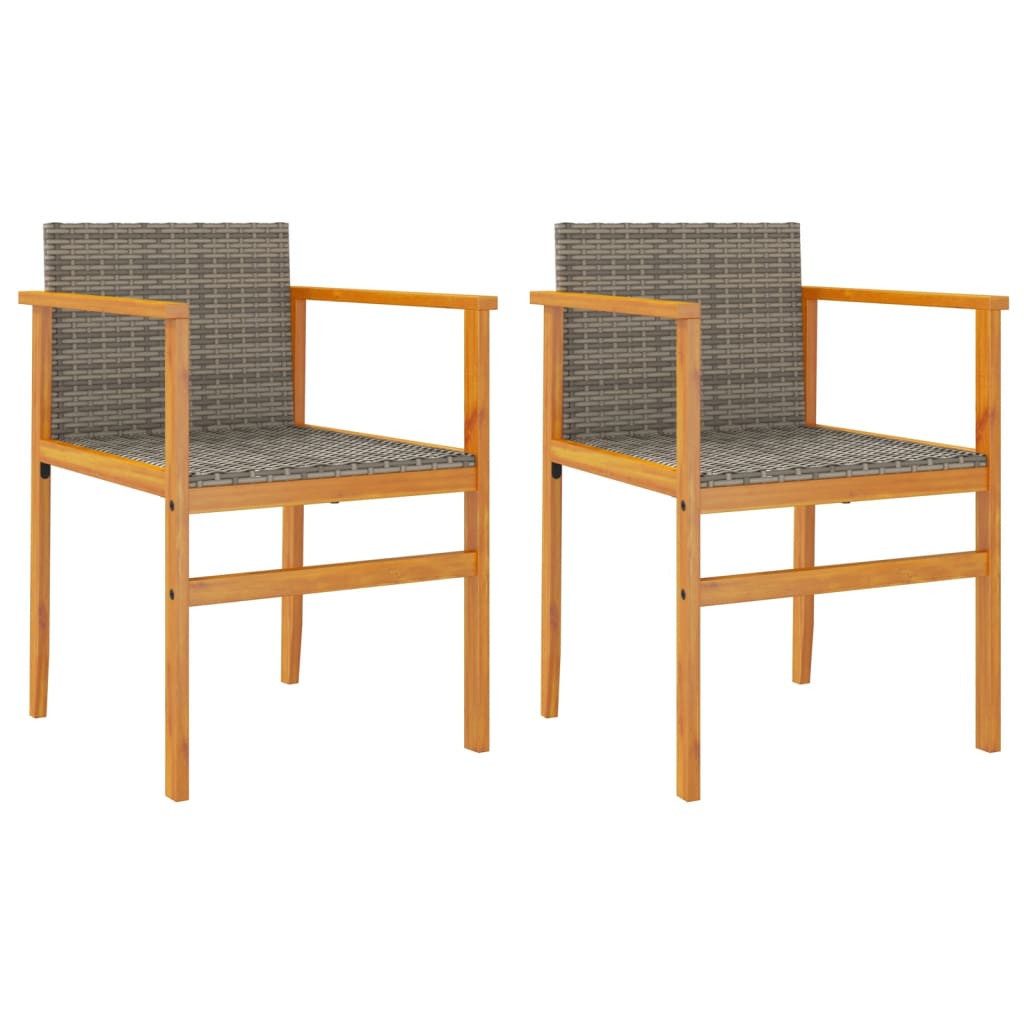 vidaXL Gartenstuhl Gartenstühle 2 Stk. Grau Poly Rattan und Massivholz (2 St)
