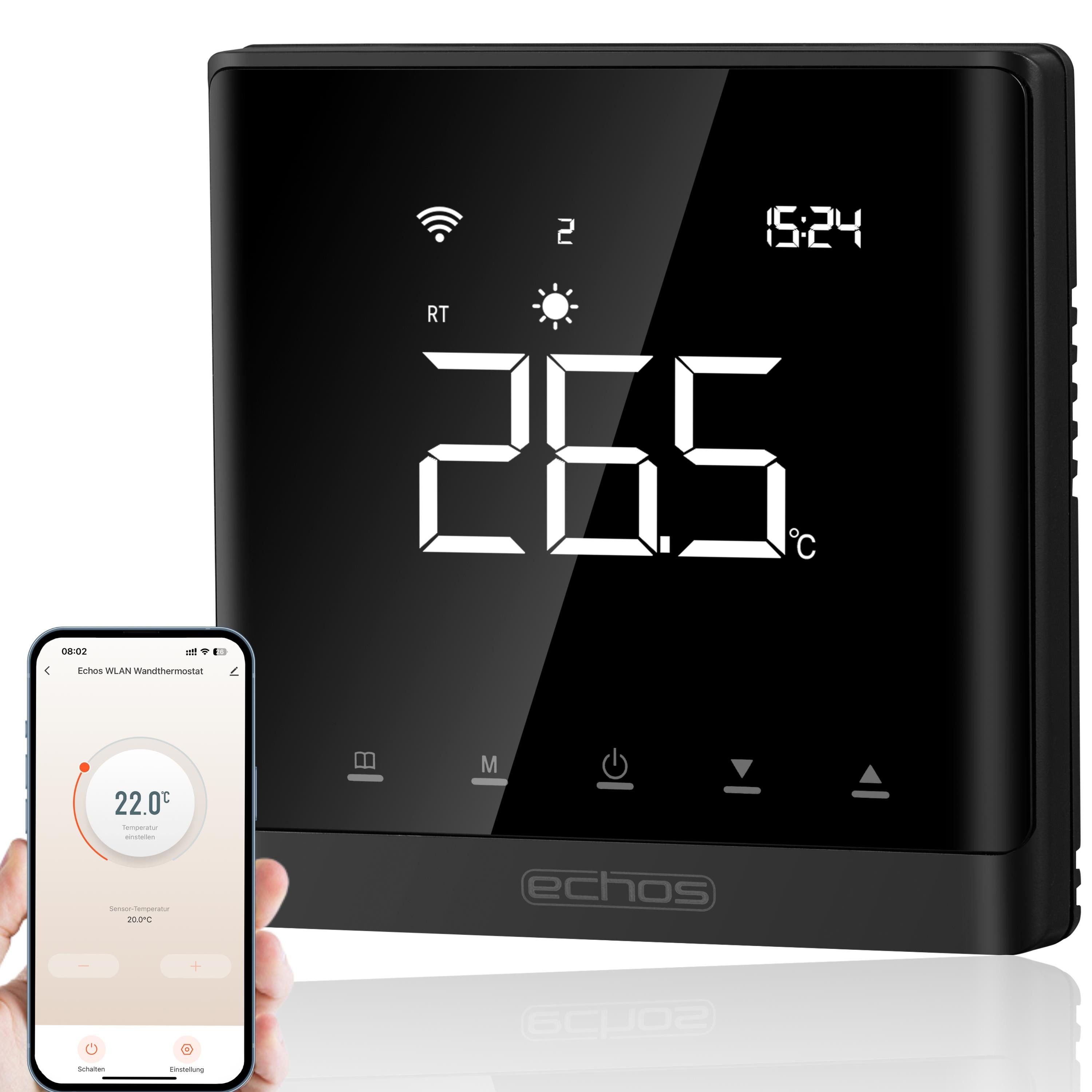 echos Raumthermostat WLAN Wandthermostat Eco-4181, elektronisch, Dimmbares Display,Touchtasten,Smart Life App-Steuerung,Sprachsteuerung
