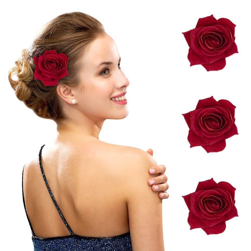 Haiaveng Haarspange für Haarspange 3-tlg., Stück cm, Damen Damen-Haarspangen-Set 3 7 und Mädchen, Rosenmotiv, mit set, Party