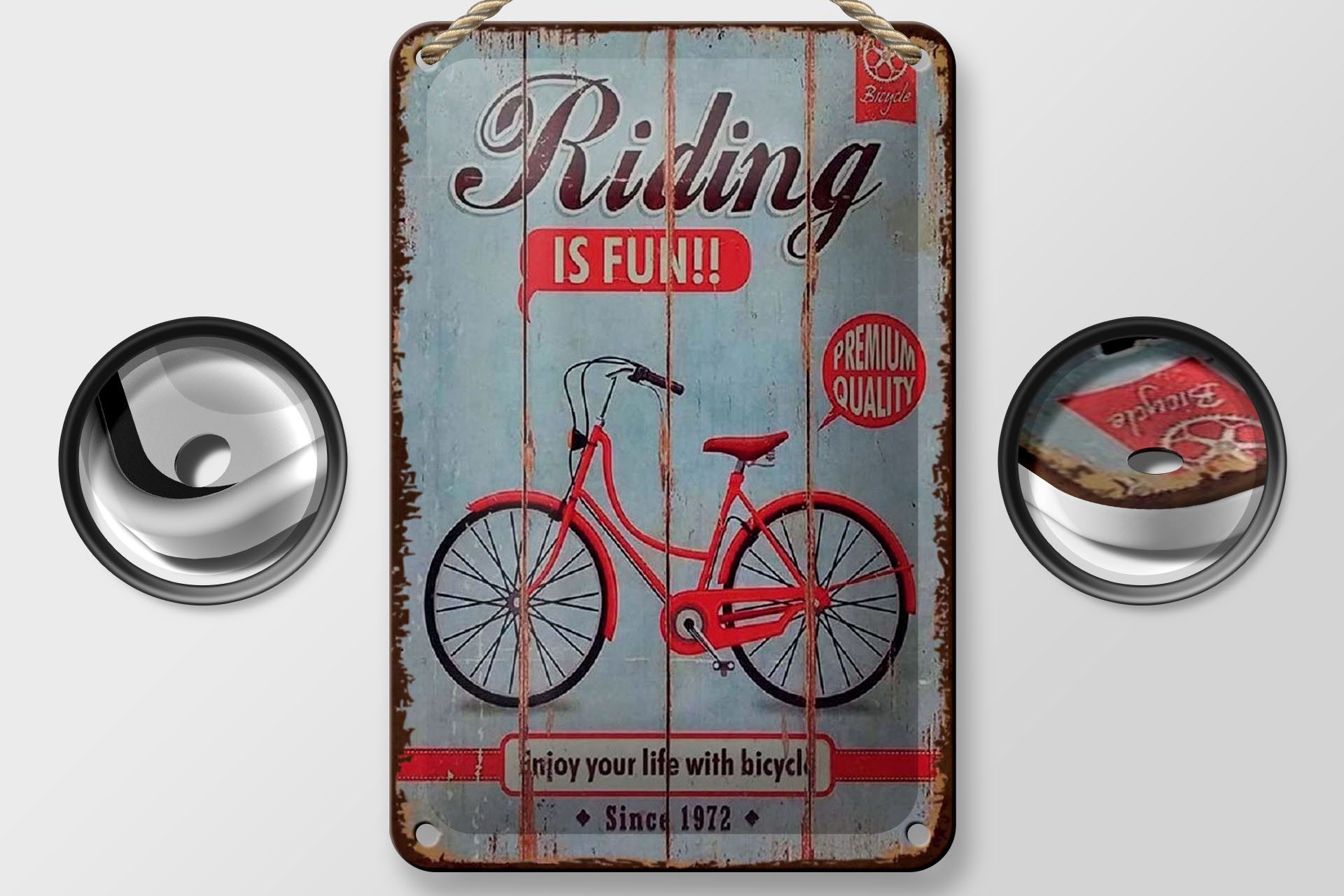 Femer GmbH Metallschild Fahrrad 12x18 cm riding is fun Enjoy your life with bicycle, (1 St), gewölbte Oberfläche, abgerundete Ecken, umgeschlagene Kanten