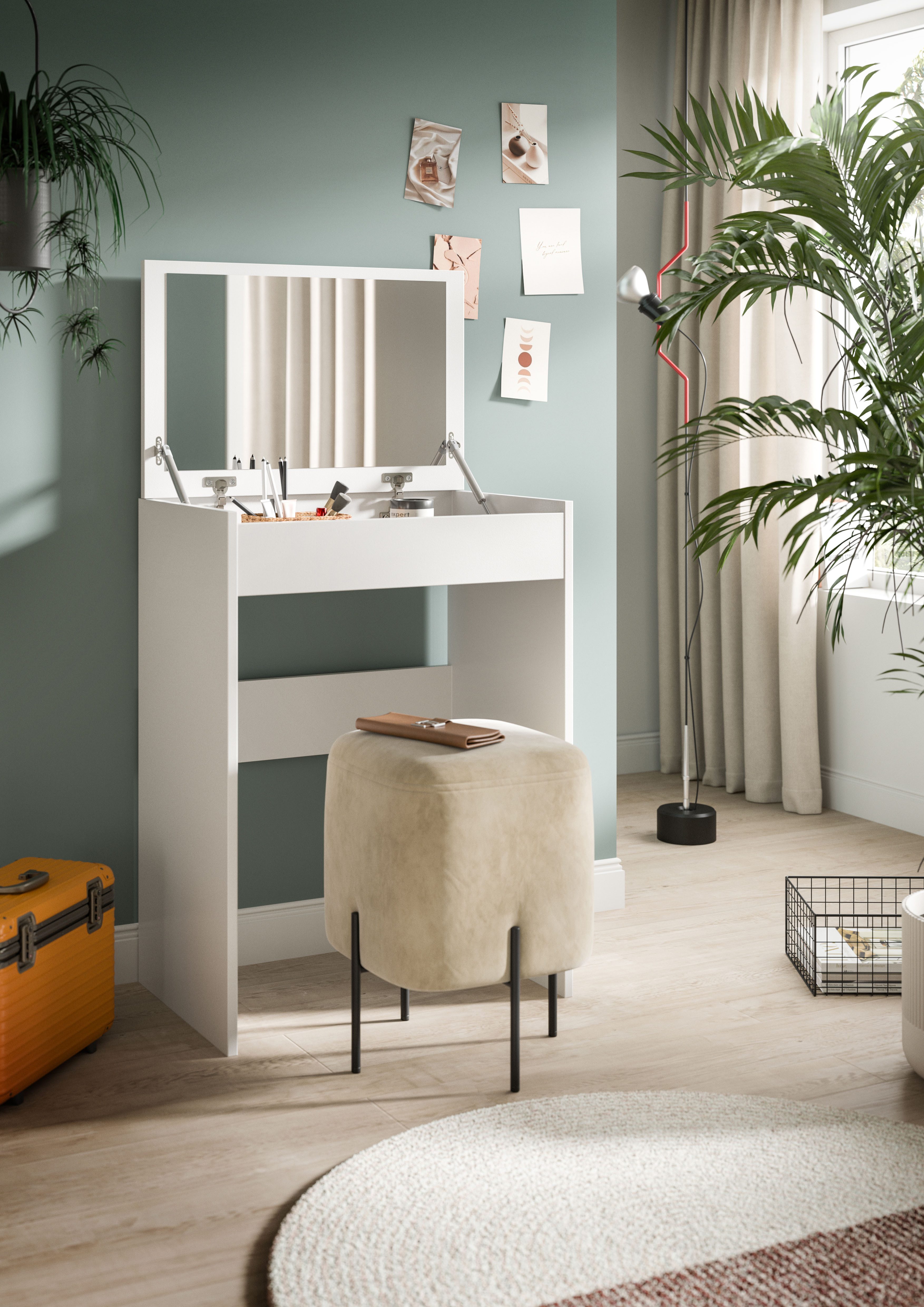 welltime Schminktisch MIRA, Breite 62cm, aufklappbar mit Innenspiegel & Stauraumfach, Kosmetiktisch, Frieserkommode, Schreibtisch, Home-Office-Schreibtisch