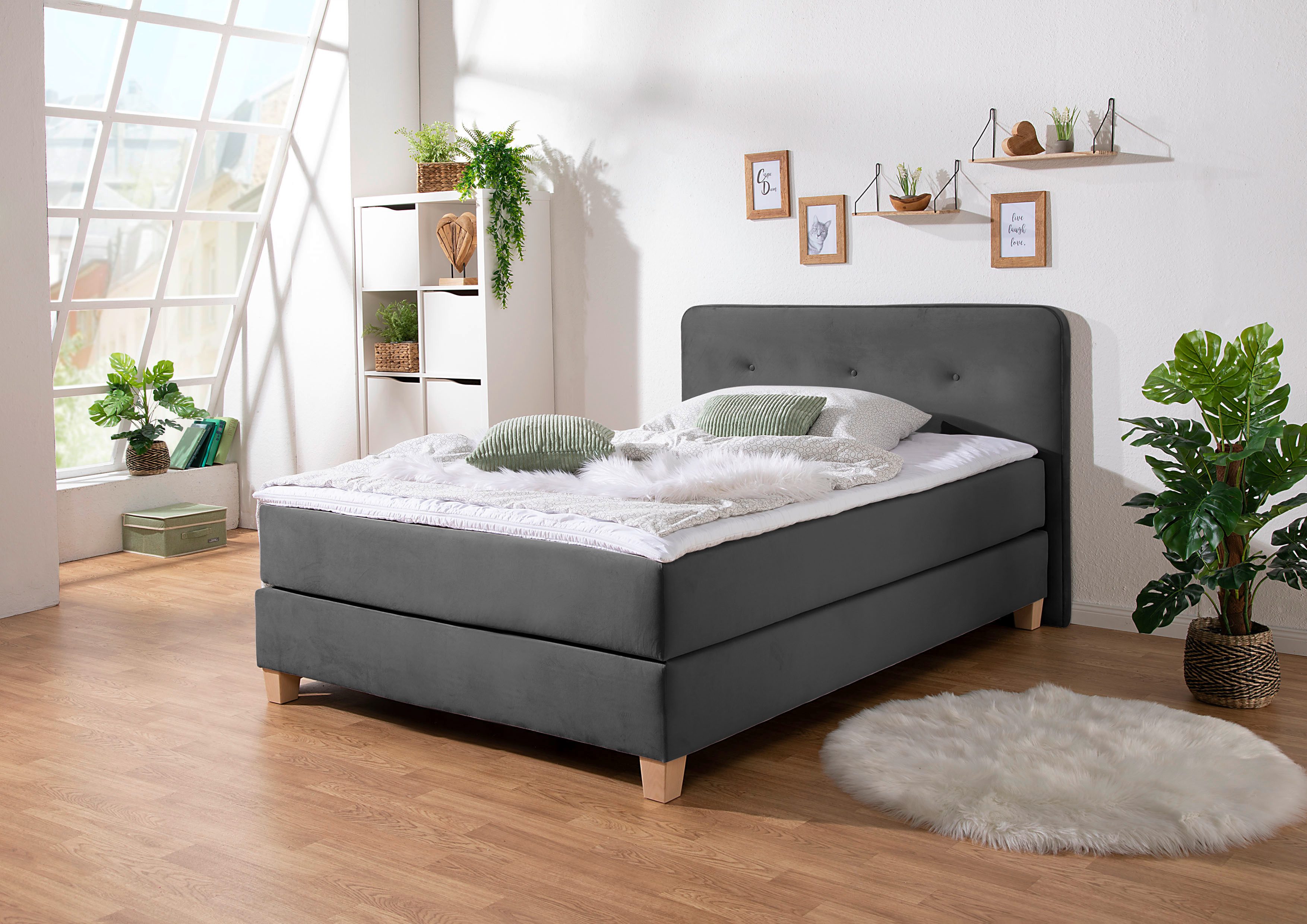 Home affaire Boxspringbett Fargo, inkl. Topper, in 3 Matratzenarten, in Samt- oder Strukturstoff