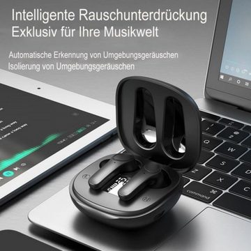 OKWISH Wireless Kopfhörer Headset Ohrhörer Earbuds Bluetooth HiFi Stereo Bluetooth-Kopfhörer (True Wireless, Voice Assistant, Bluetooth, LED Ladestandsanzeige, Steuerung für Anrufe und Musik, Wasserdicht, Touch)