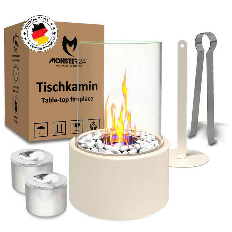 Monster24 Tischfeuer Bio-Ethanol Tischkamin für Indoor & Outdoor, Echtfeuer-Dekokamin (Höhe 26 cm / Durchmesser 16 cm)