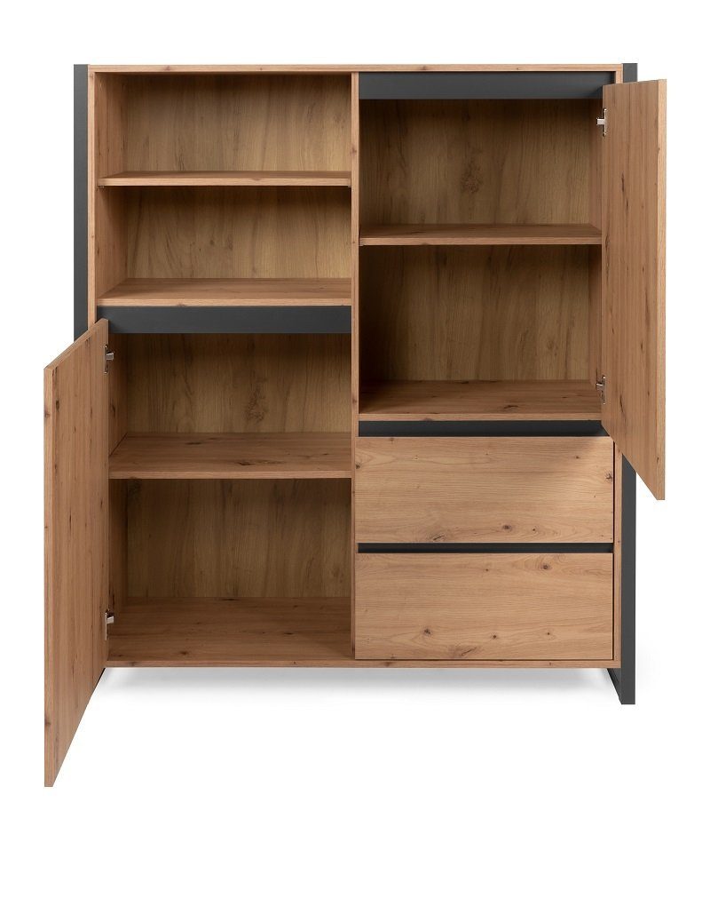 Finori Vitrine Highboard Denver, Artisan Oak / anthrazit, Industrial Look
