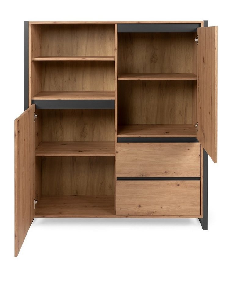 Finori Highboard Highboard Denver, Artisan Oak / anthrazit, Industrial  Look, Blenden und Rahmen in anthrazit