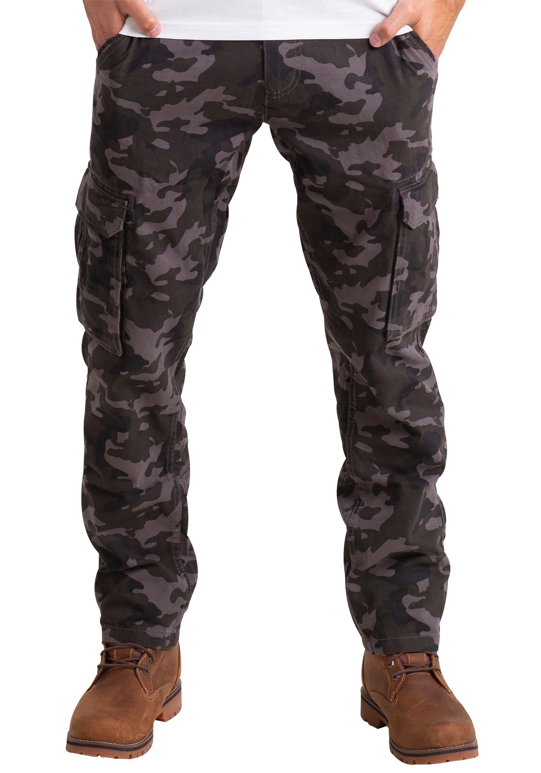 BlauerHafen Cargohose Mens Army Cargo Camouflage Hose Baumwolle Arbeitskleidung gerades Bein Holzkohle Camo