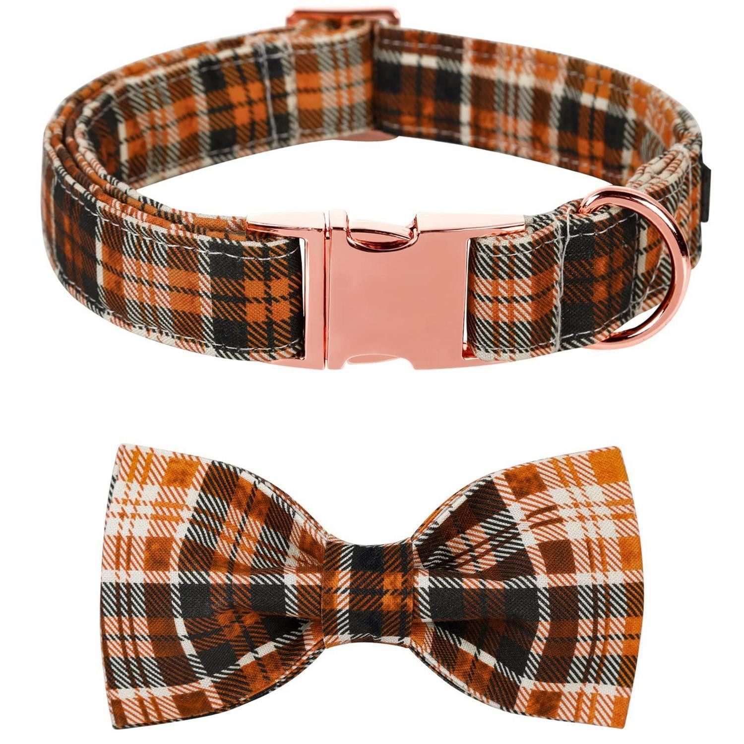 LuxusKollektion Hunde-Halsband Hundehalsband Fliege kariert XS Orange&Schwarz
