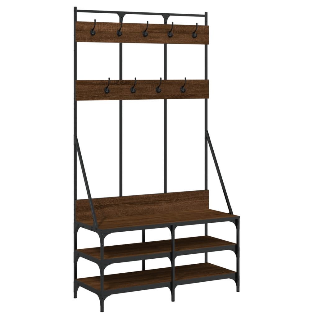 furnicato Kleiderständer mit Schuhablage 100x40x184 cm Braun Eichen-Optik, Garderobenständer mit integrierter Schuhablage für kleine Räume