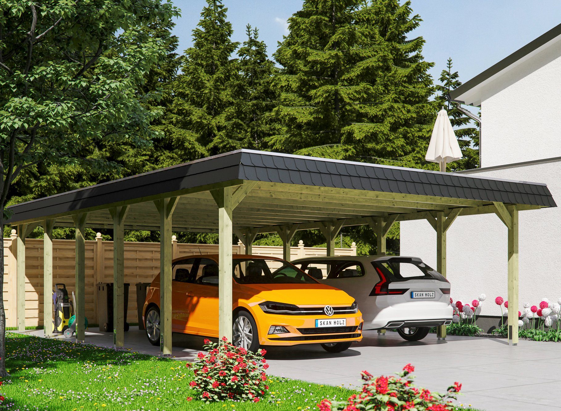 Skanholz Doppelcarport Spreewald, BxT: 585x893 cm, 215 cm Einfahrtshöhe grün | Carports