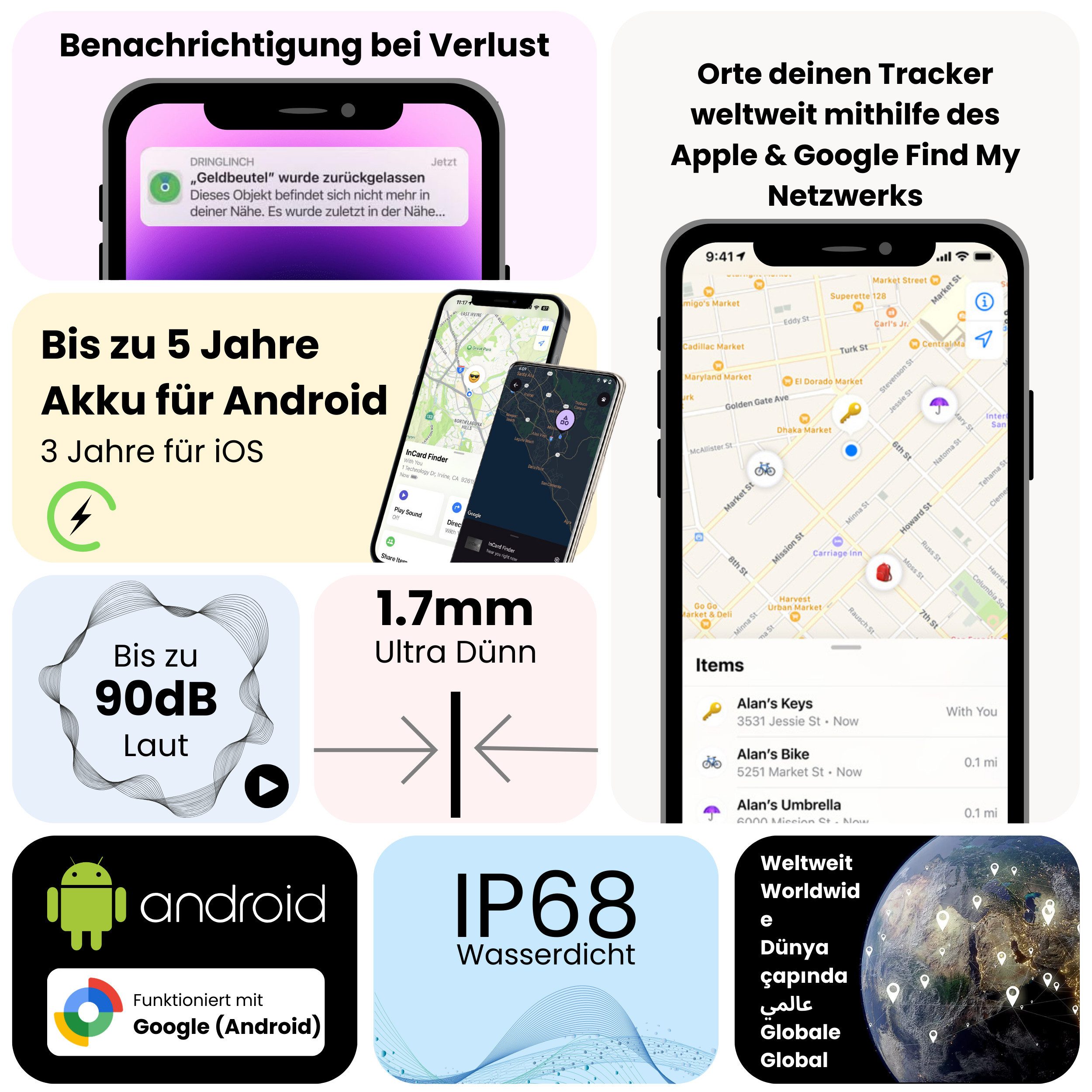 S&T Design GPS Tracker Smart Tag Android im Kartenformat [Android & iOS] GPS-Tracker (GPS Karte für die Brieftasche Ultradünn 1,7 mm IP68 Akku bis 5 Jahre)