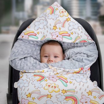 Einschlagdecke (Made in EU) Baby Babydecke, Fußsack, Kuscheldecke mit Kapuze, universal für Babyschale; Autositz; Buggy; Kinderwagen, ca. 90x90 cm, Amilian