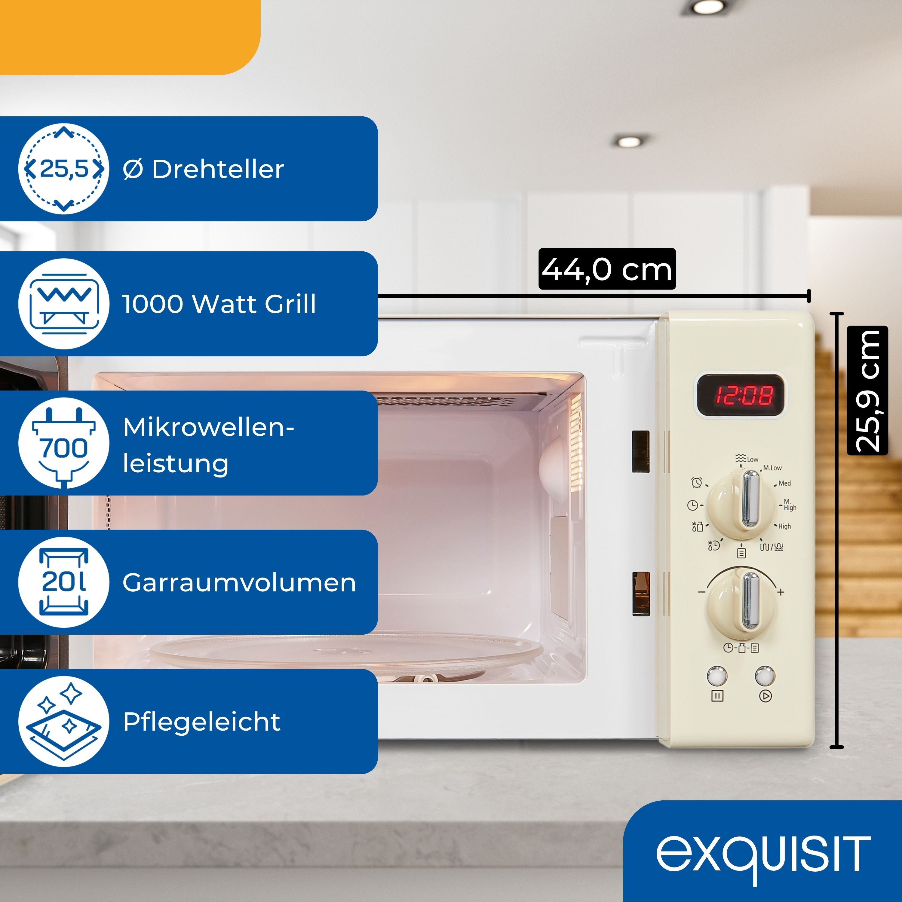 exquisit Mikrowelle, Grill, Mikrowelle, 20,00 l, attraktives Retro-Design mit praktischer Grillfunktion und Display