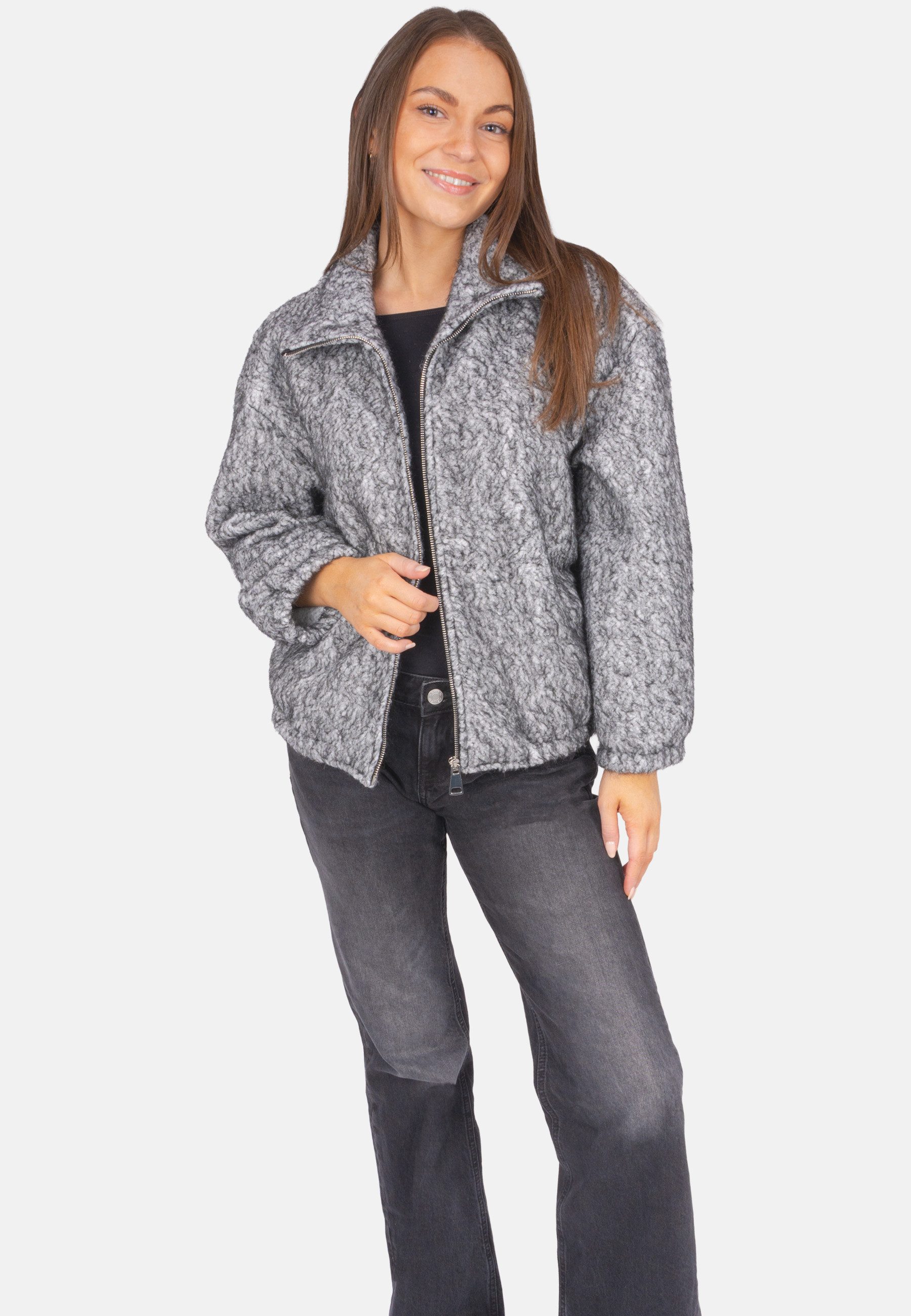 Seasons of April Wolljacke HAZEL (1-St) Kuschelige Damen Jacke in Woll Optik mit Reißverschluss