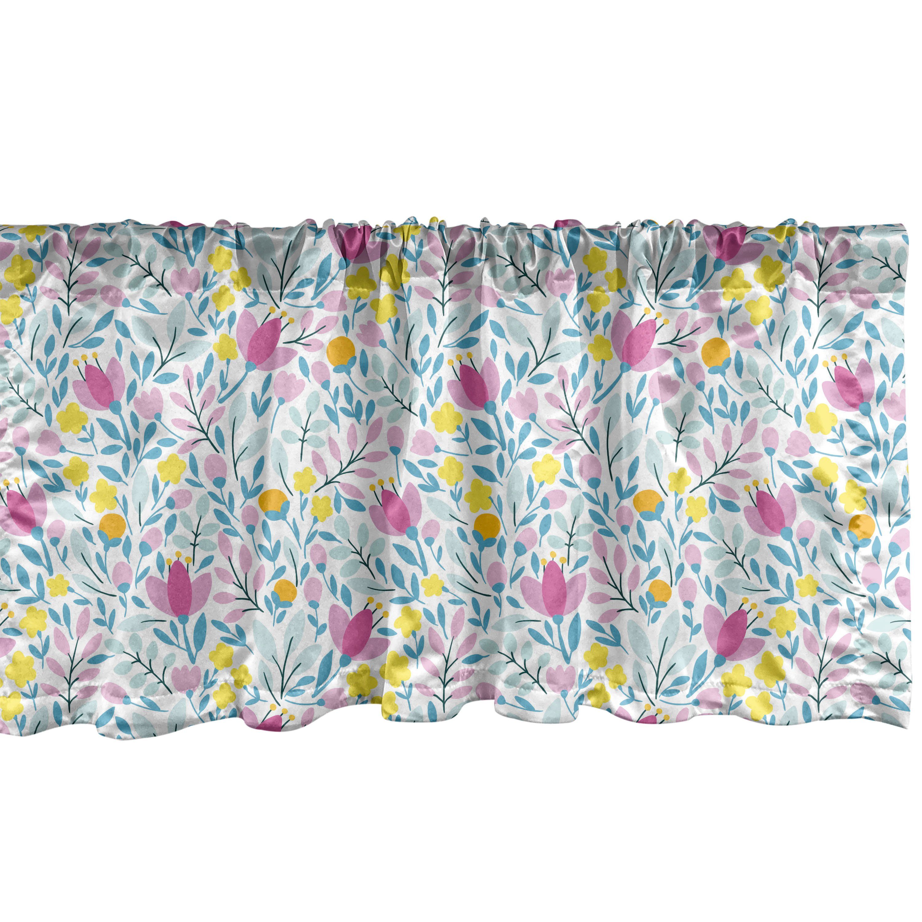 Scheibengardine Vorhang Volant für Küche Schlafzimmer Dekor mit Stangentasche, Abakuhaus, Microfaser, Blumen Blumen in der Blüte und Knospen