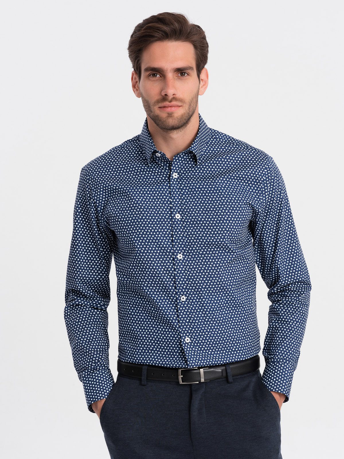 Langarmhemd Herrenhemd SLIM FIT mit kleinem Muster