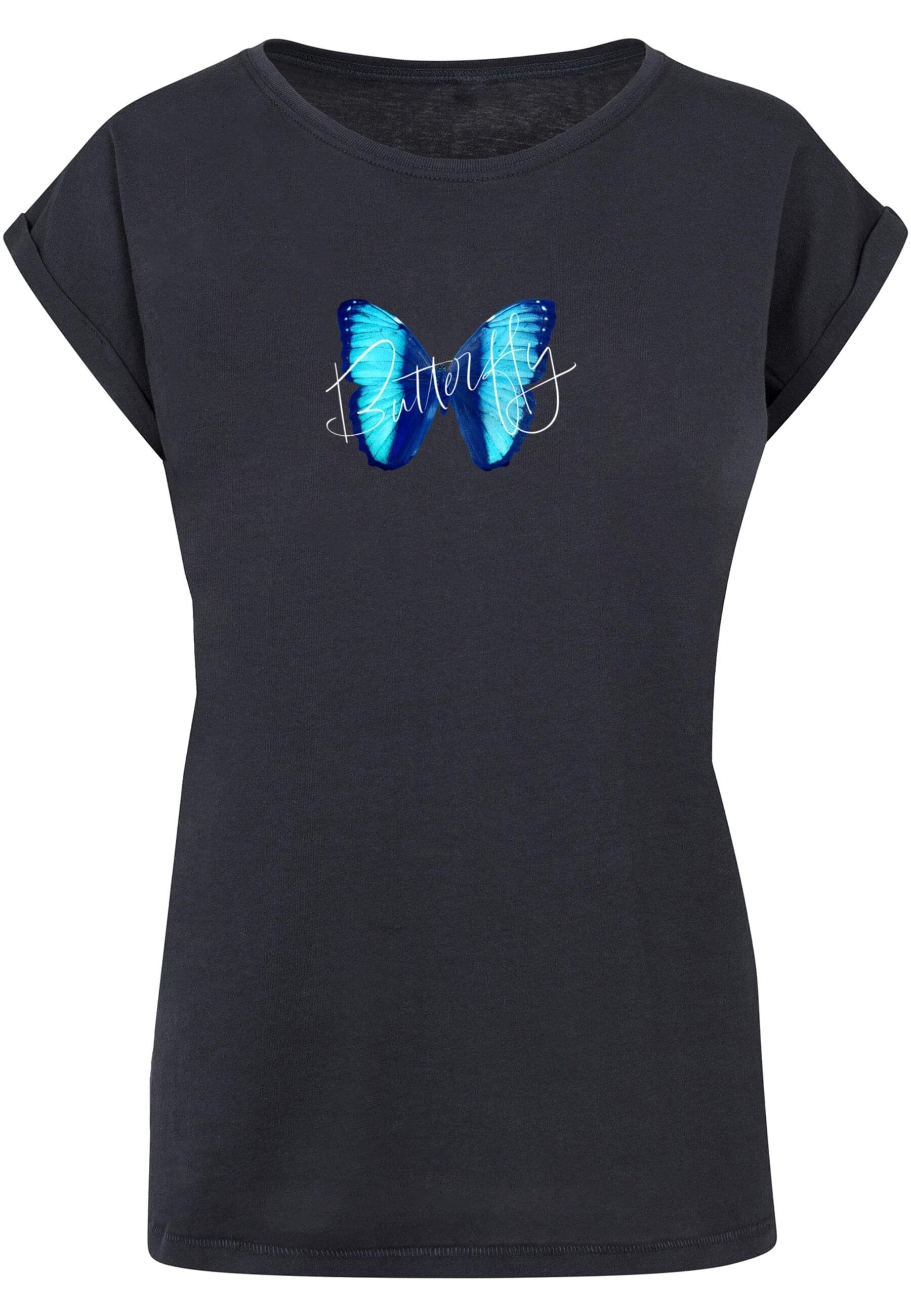Butterfly Blue Tee Merchcode Shoulder Damen (1-tlg) T-Shirt Ladies navy Extended