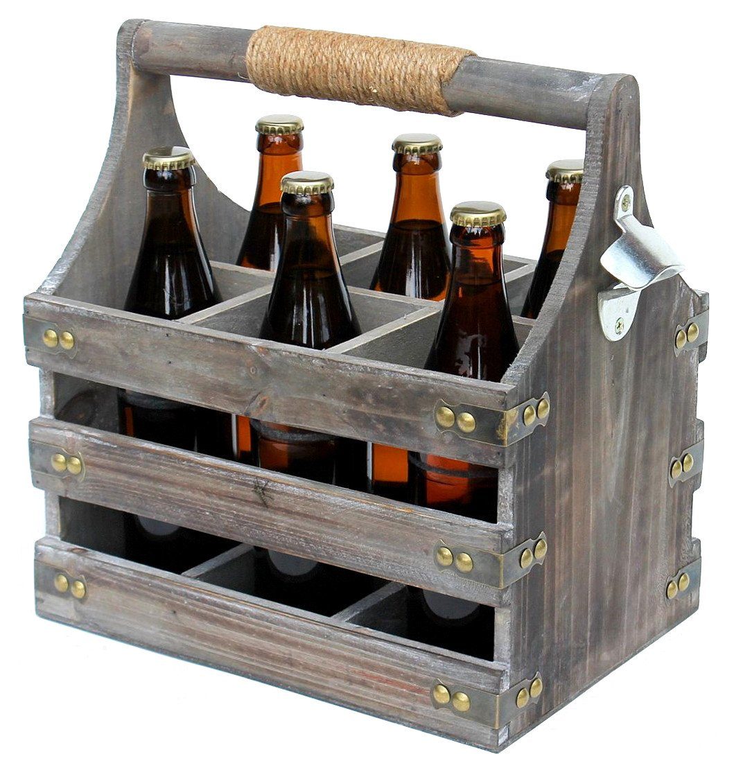 Getränkespender Bierträger aus Holz mit Öffner 93860 Flaschenträger Flaschenöffner