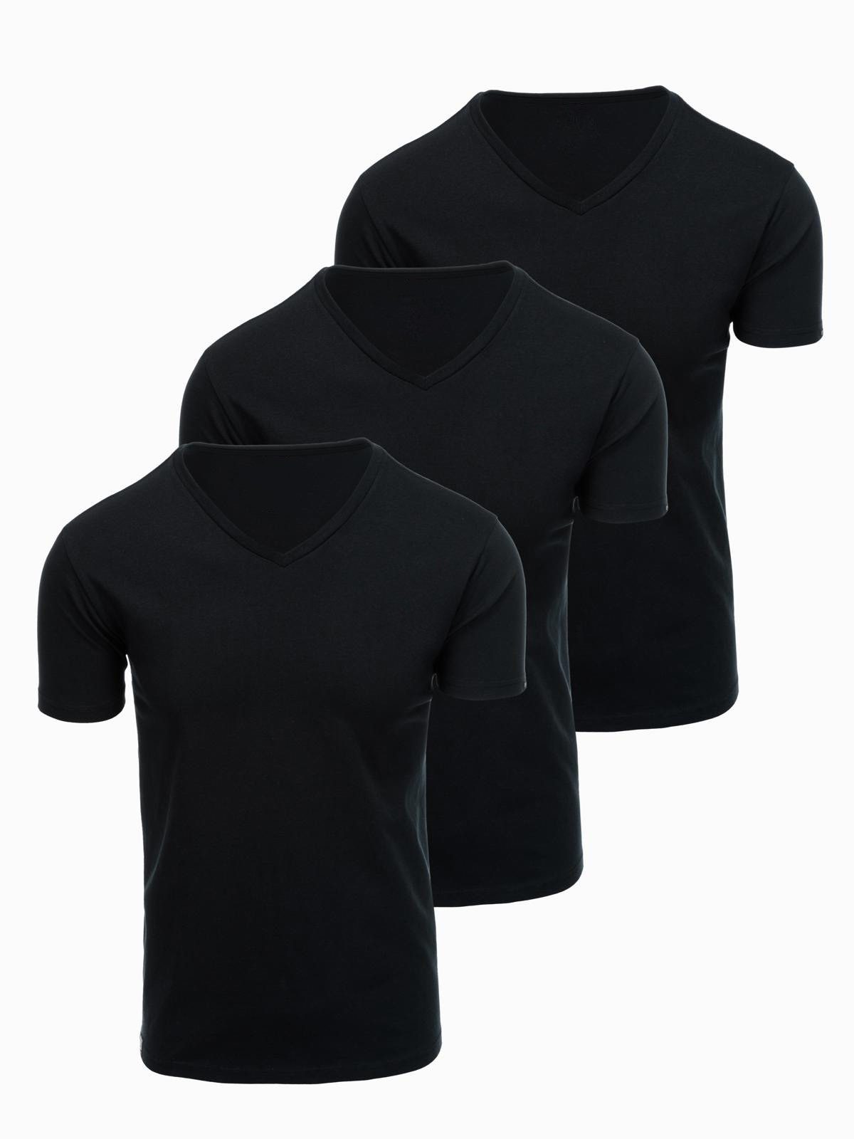 T-Shirt Herren T-Shirt V-Ausschnitt Basic 3er-Pack Schwarz L