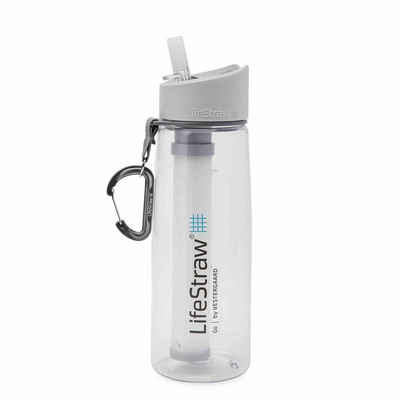 LifeStraw Trinkflasche Go 2-stufig, mit Filter grau Wasserflasche Camping Klappverschluss Karabinerhaken