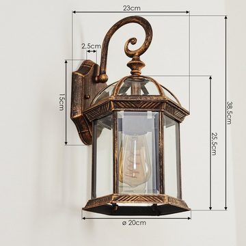 hofstein Außen-Wandleuchte »Martinengo« Außenleuchte aus Metall/Glas in Goldfarben/Schwarz/Klar, ohne Leuchtmittel, Wandlampe im Vintage Design E27, IP23