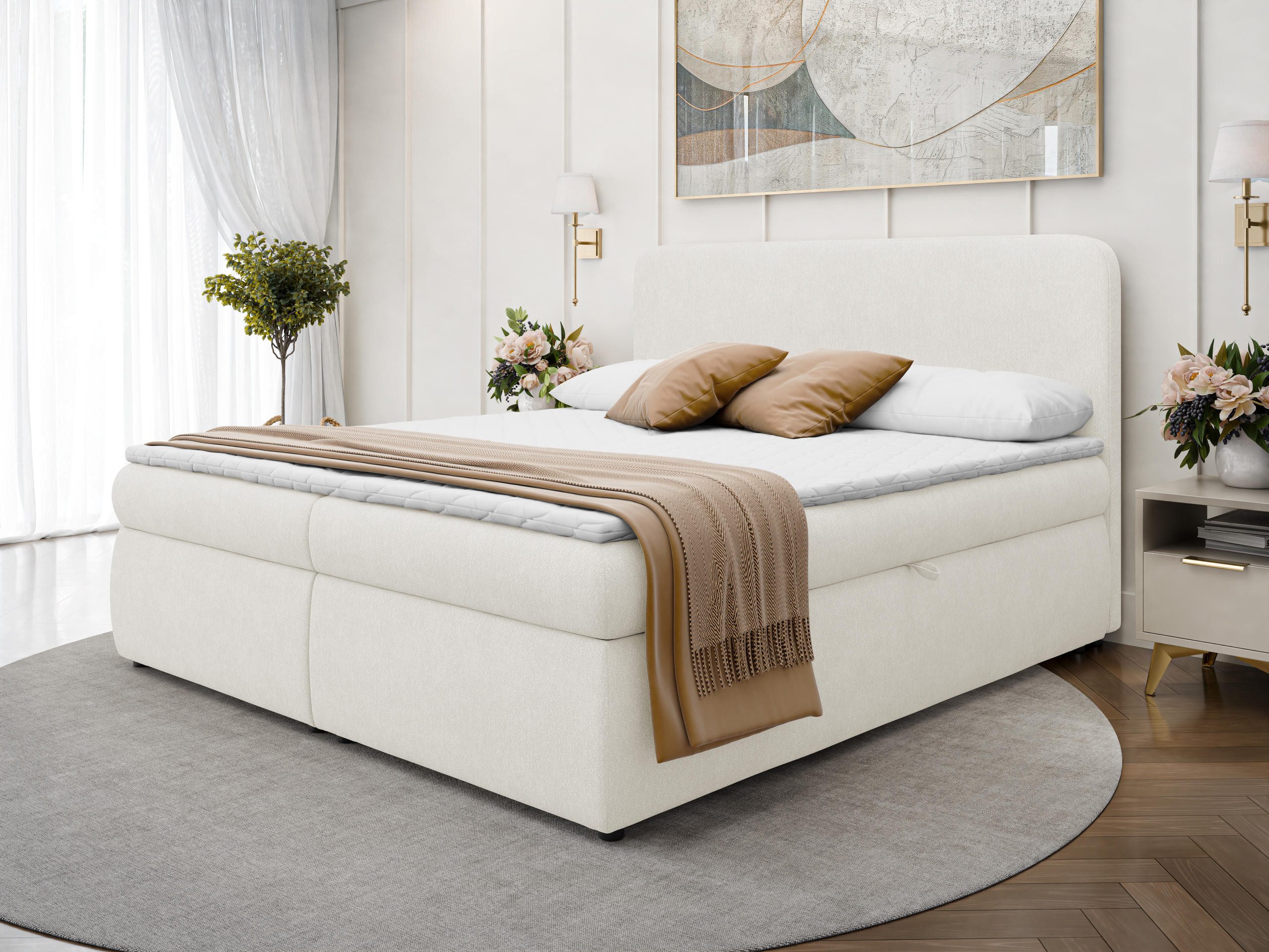 MIRJAN24 Boxspringbett Bonny (mit zwei Bettkästen für die Bettwäsche, 7 cm Topper), Polsterkopfteil, Härtegrad: H3