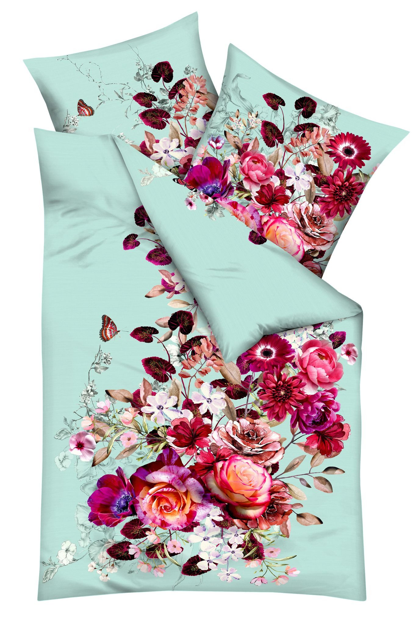 JACK Bettwäsche JACK by Kaeppel Mint Romance, Mako-Satin, 2 teilig, hochwertiger Digitaldruck mit sommerlichem Blumenmotiv in Mint