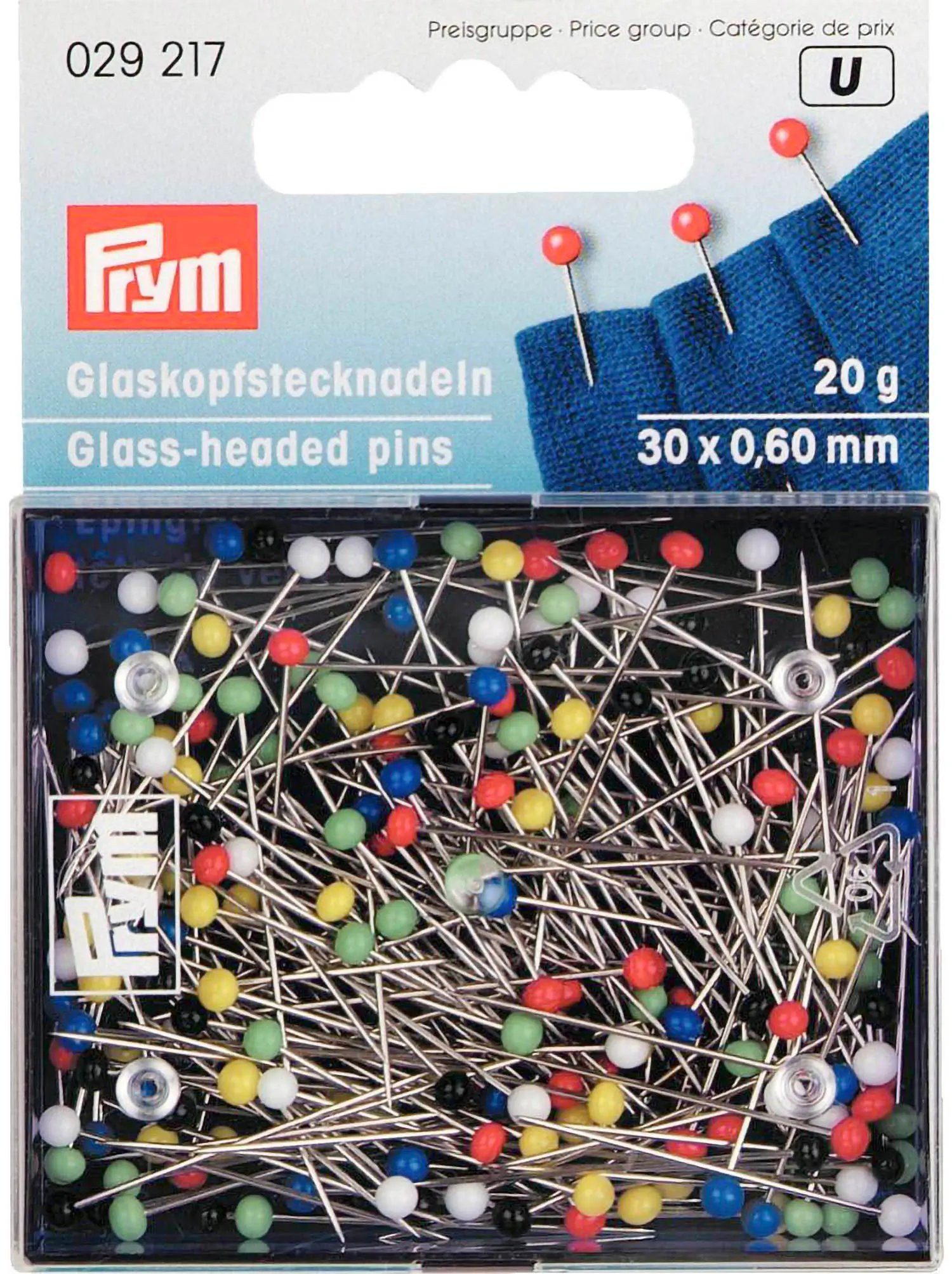 Stofferia Stoff Glaskopfnadeln ST 0,60 x 30 mm bunt 20g, Meterware