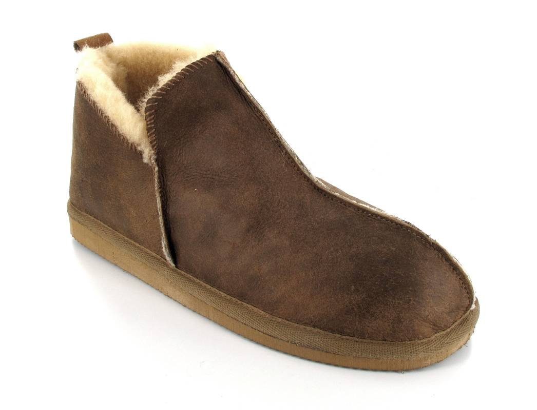 Shepherd Herren Lammfell-Hausschuh Anton, antique cognac, Winterschuhe Hausschuh Winterhausschuhe aus Lammfell, temperaturregulierend