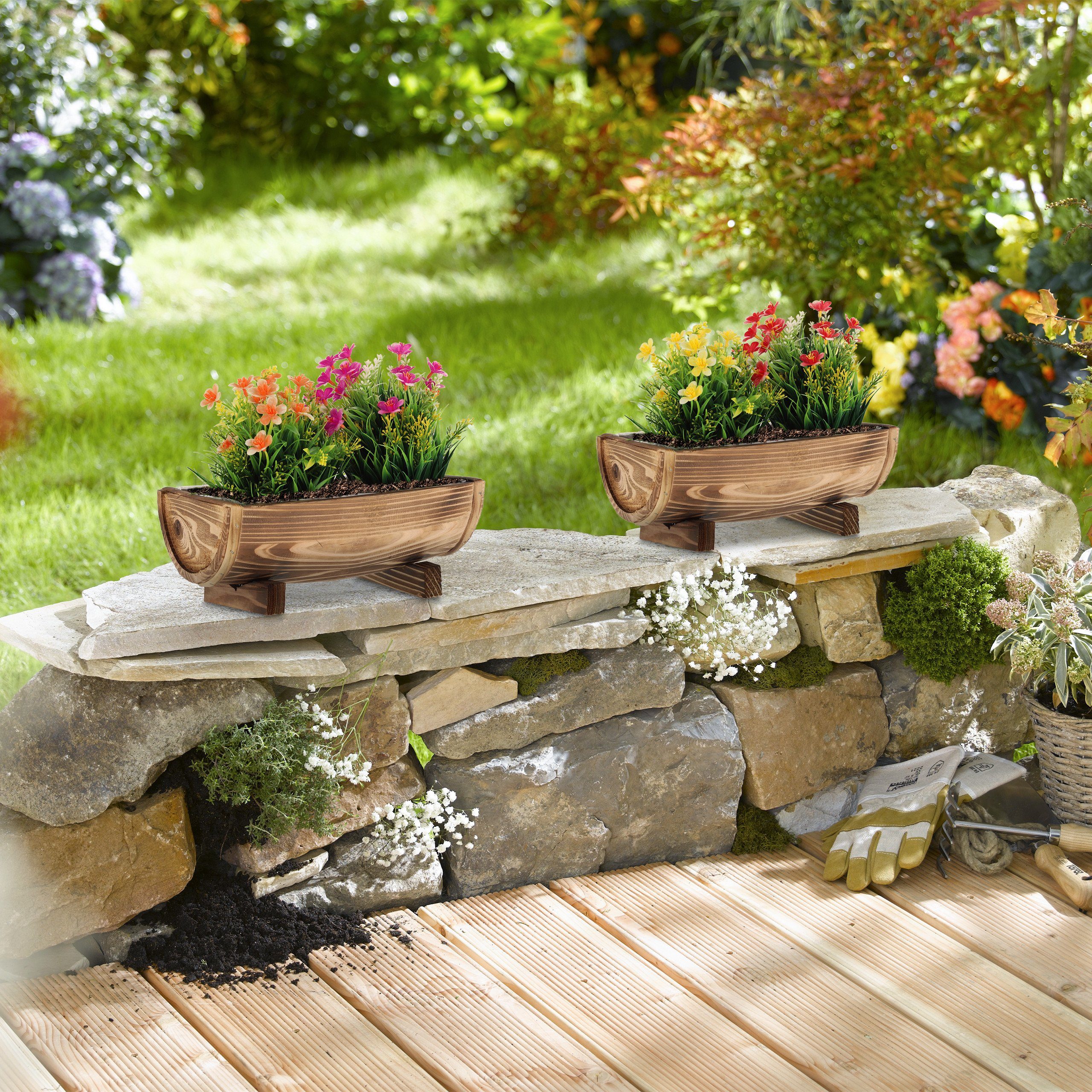 relaxdays Blumenkasten Holz Blumenkasten 2er Set günstig online kaufen