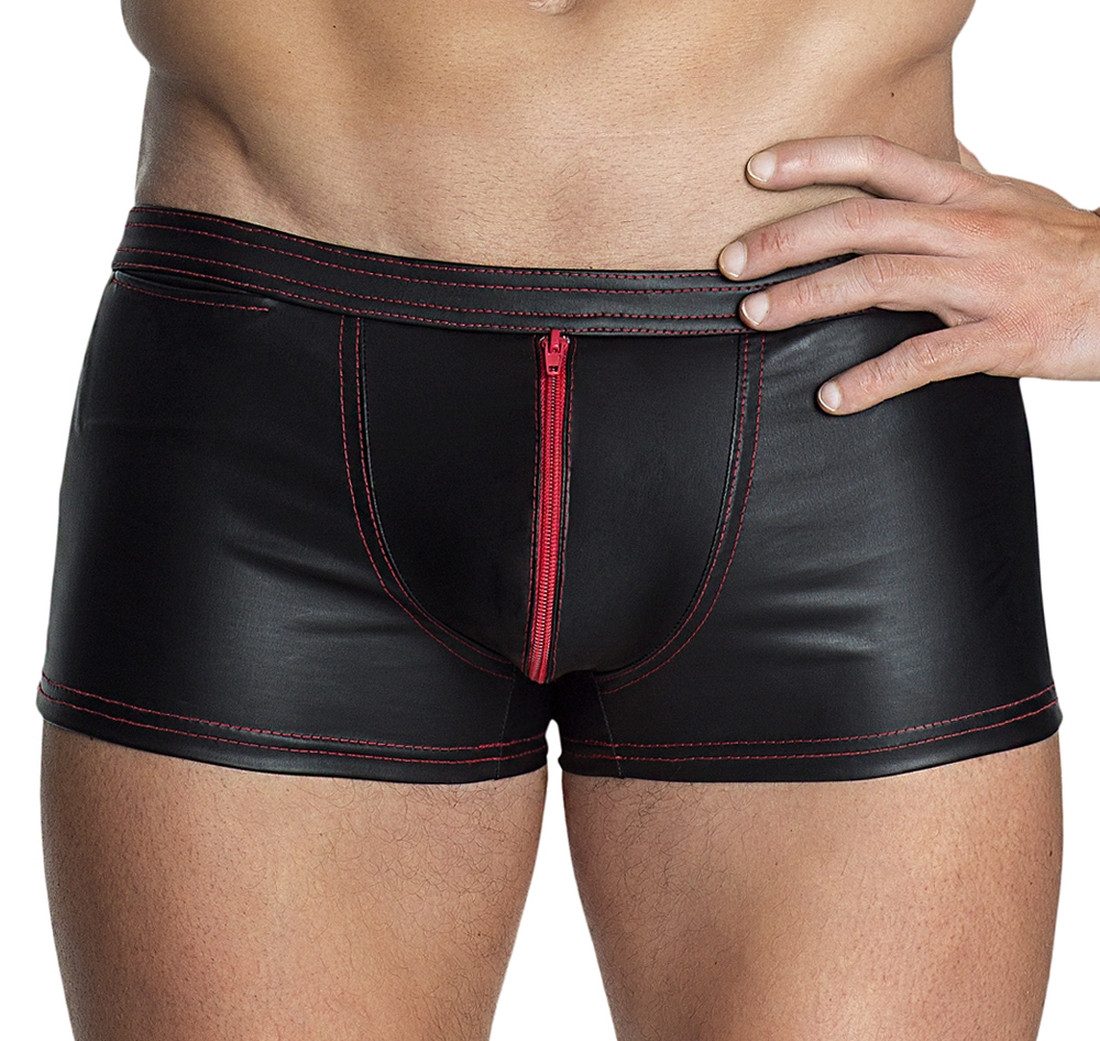 Slip Schwarzer Herren Short aus wetlook Material mit Reißverschluss und Tas