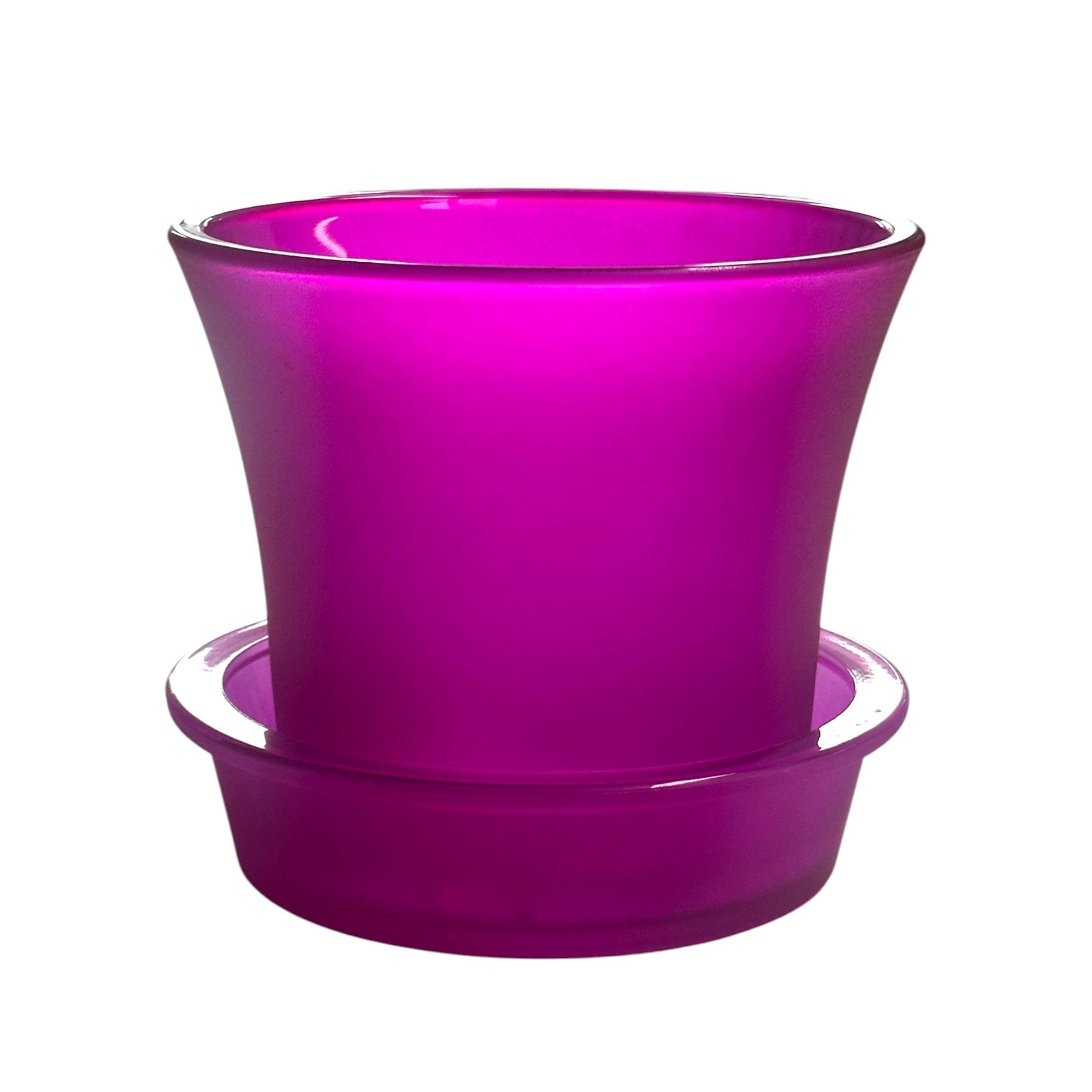 naninoa GmbH Übertopf Glas Blumentopf mit Untersetzer 12 cm – Übertopf für Orchideen FUCHSIA