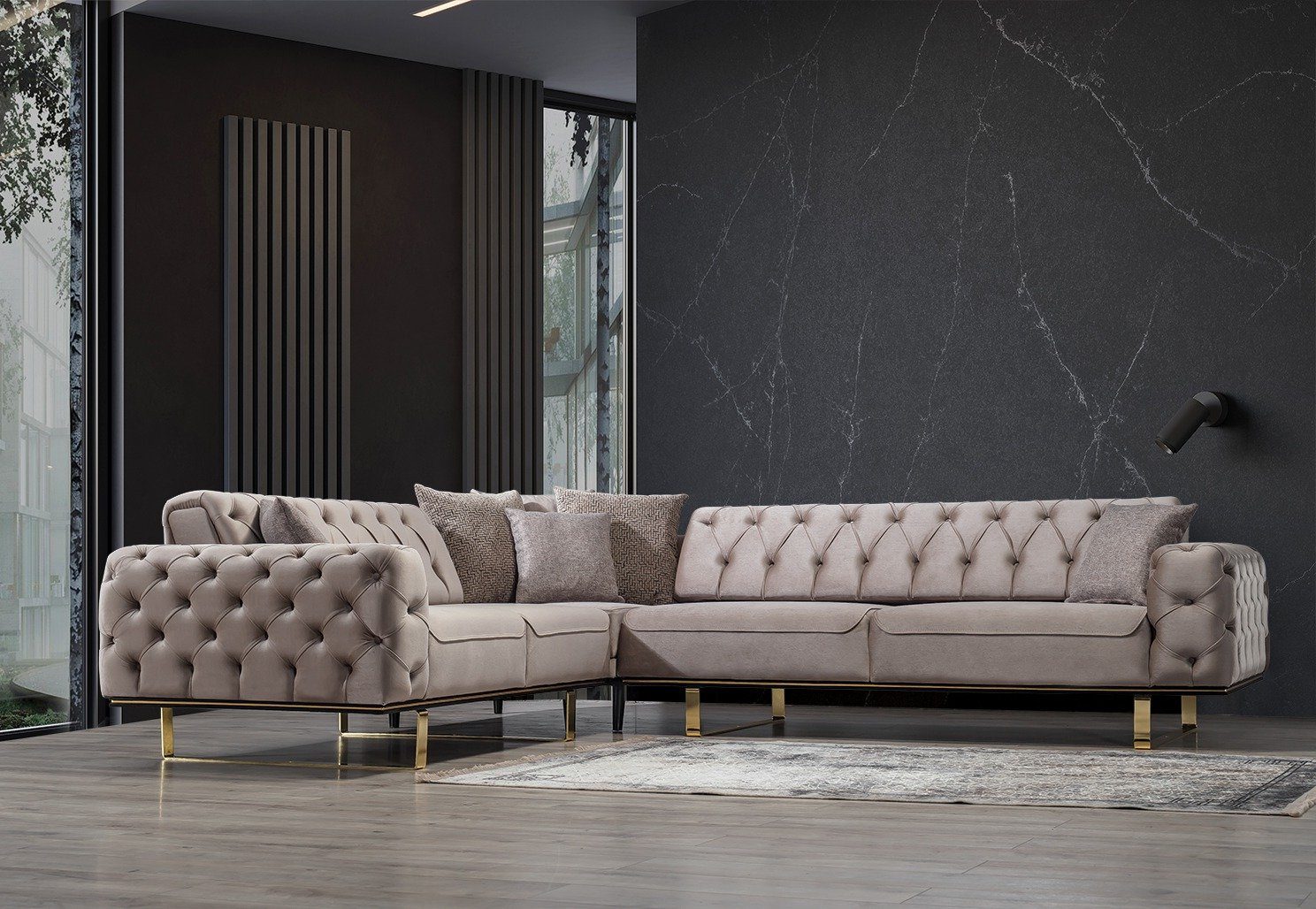 Quality Roma, Ecksofa Möbel Turkey- Villa Made Taupe in 1, Mikrofaserstoff Pflegeleichter