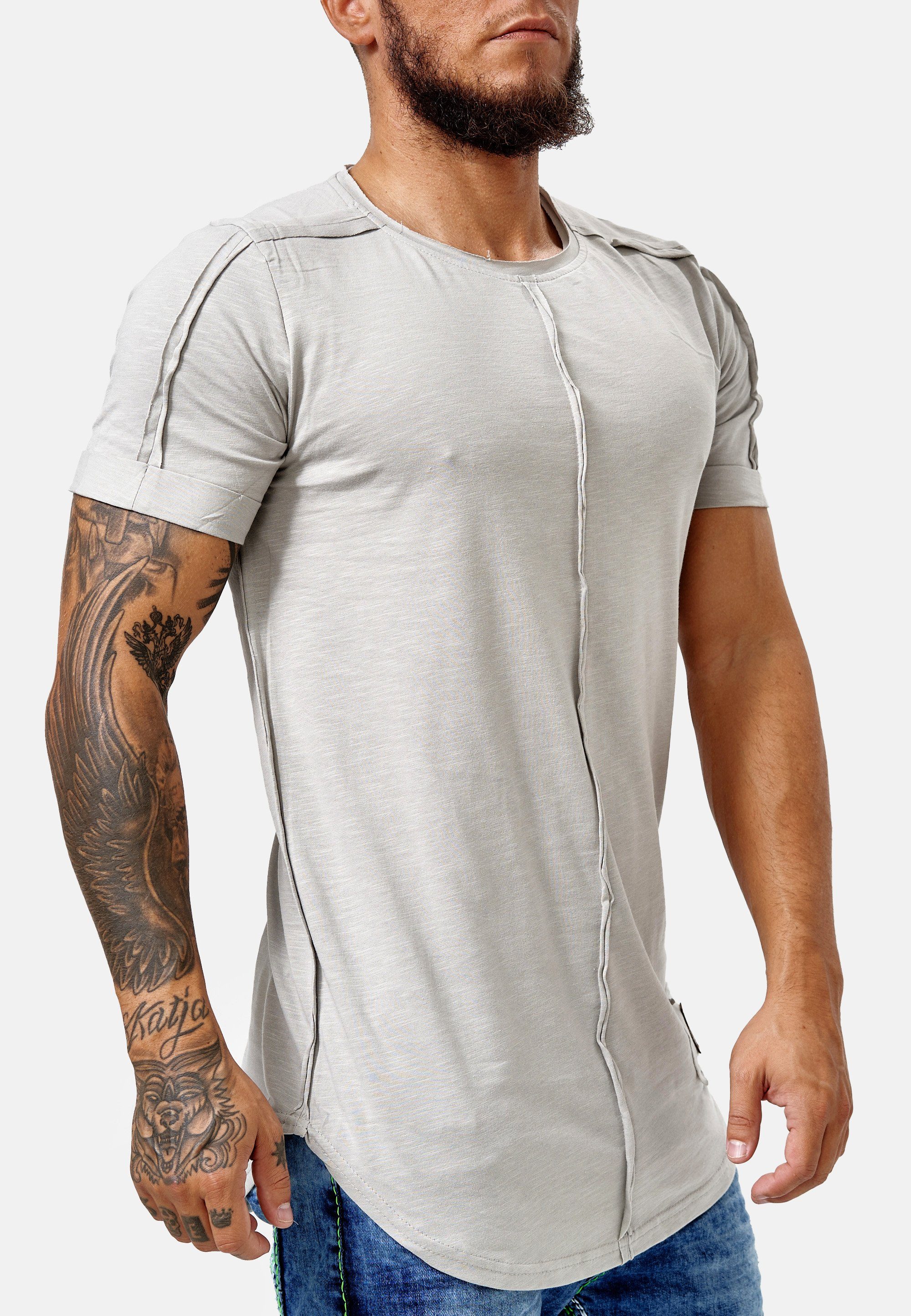 OneRedox T-Shirt TS-3754C (Shirt Polo Freizeit Casual Kurzarmshirt Grau Fitness Tee, 1-tlg)