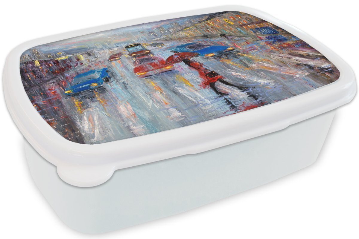 - Brotdose, Lunchbox und Erwachsene, für MuchoWow Kinder Gemälde - Zebrastreifen, für weiß Brotbox (2-tlg), Mädchen Jungs Kunststoff, - und Öl Auto
