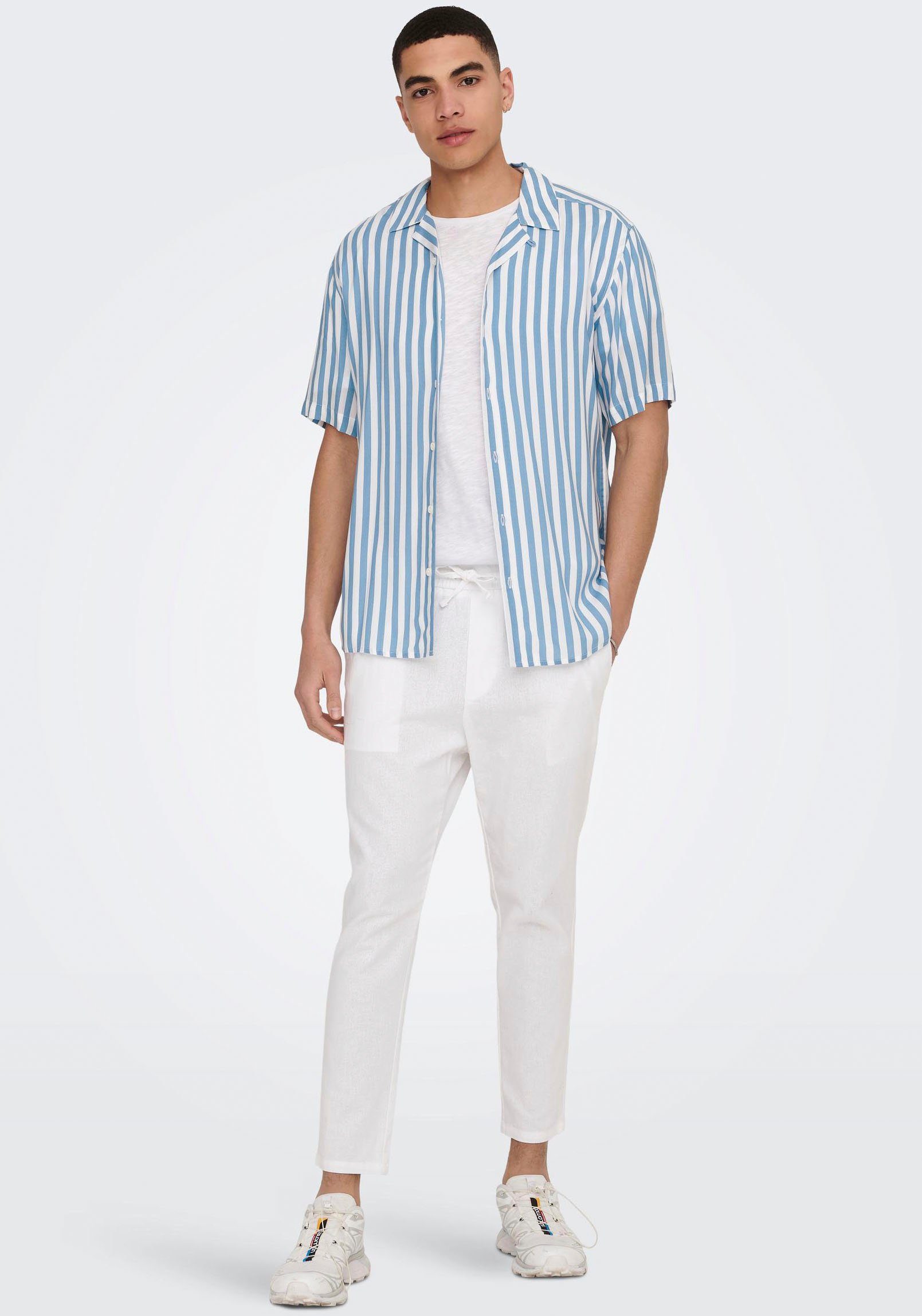 ONLY & SONS Schlupfhose ONSLINUS CROP 0007 COT LIN PNT NOOS Baumwolle mit Leinen, Gummizug und Kordel – Bild 4 von 5