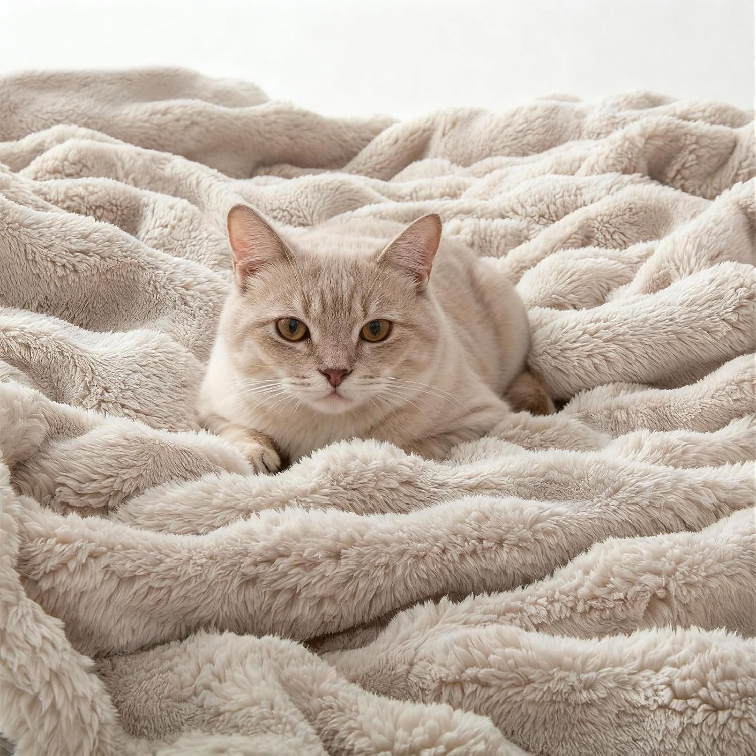 Wohndecke Kuscheldecke 150x200 weiß, Fleecedecke weich, Topfinel, dicke Decke, Wolldecke Sofadecke, luxuriös gestreift Muster