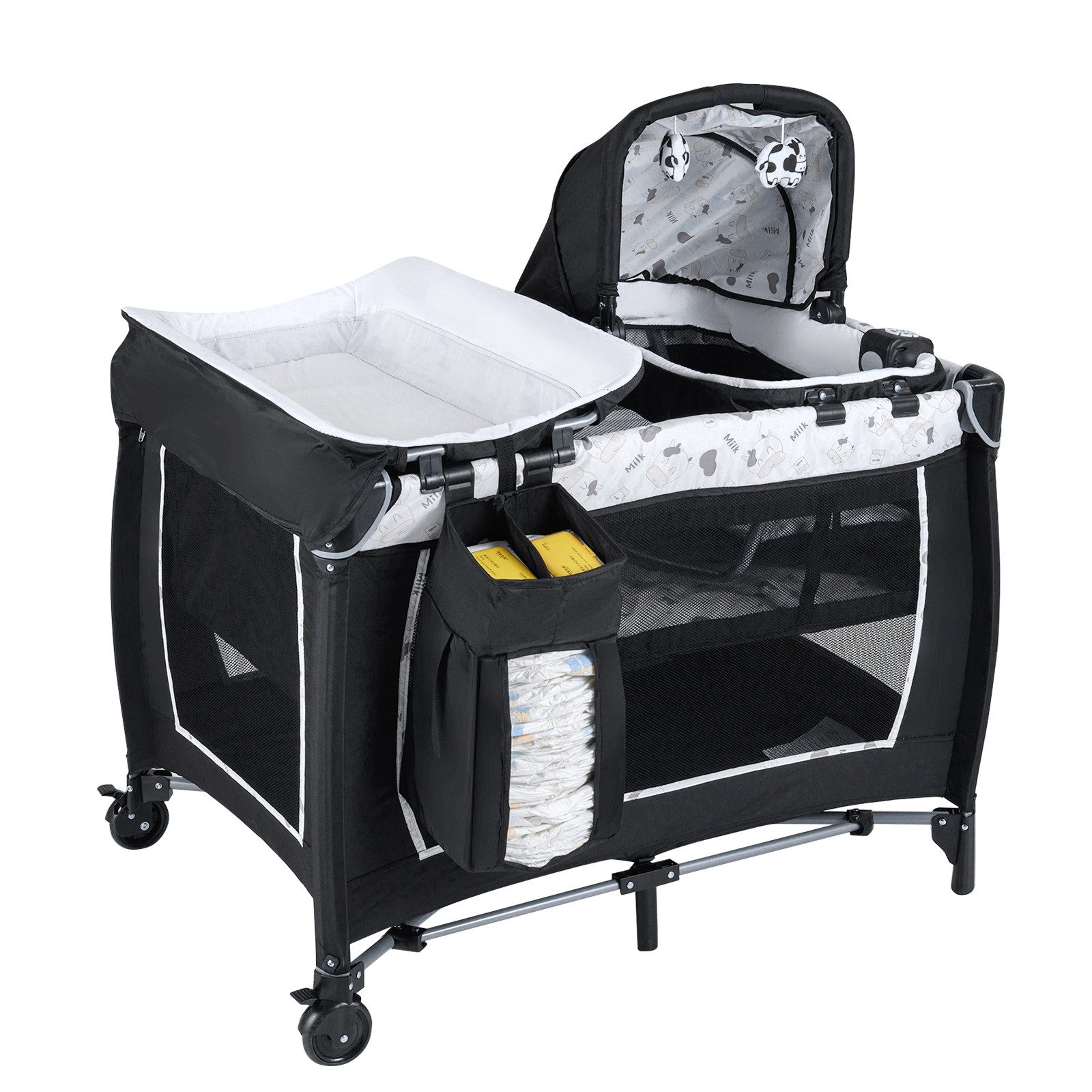 COSTWAY Baby-Reisebett, 1-tlg., faltbares Babybett mit Wickeltisch, Babywiege & Matratze