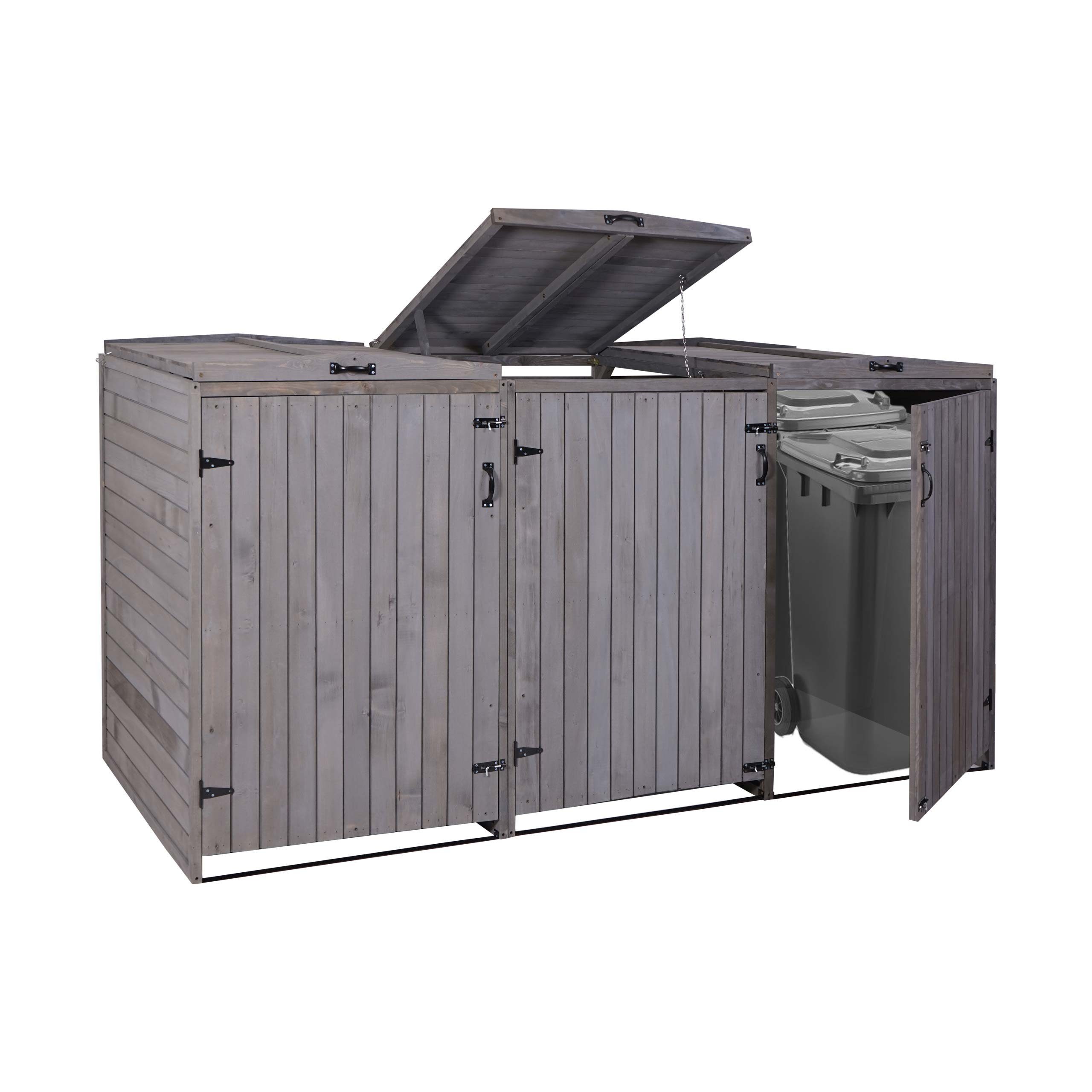 MCW Mülltonnenbox MCW-H74-6, 3 Deckel inkl. Wind-Sicherung durch Ketten,stabiles Gestell